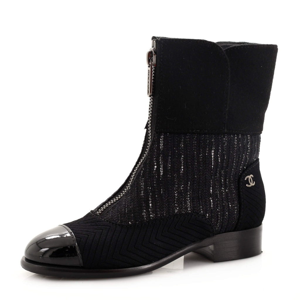 Women's CC Front Zip Short Boots Mixed Materials