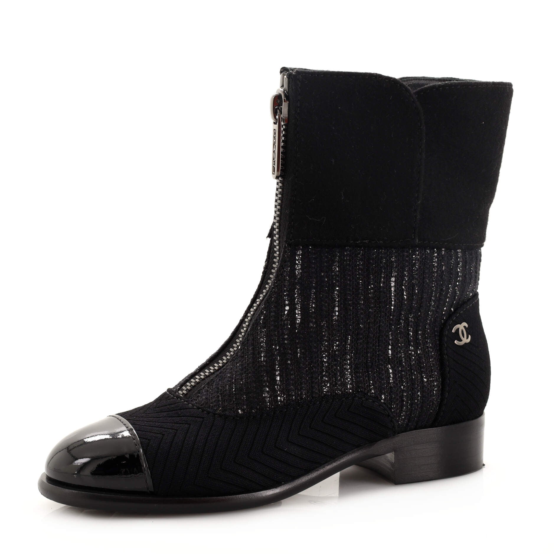 Women's CC Front Zip Short Boots Mixed Materials