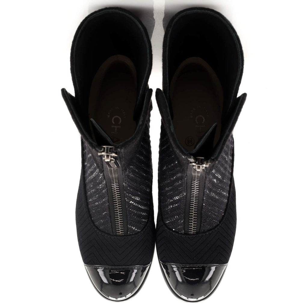 Women's CC Front Zip Short Boots Mixed Materials