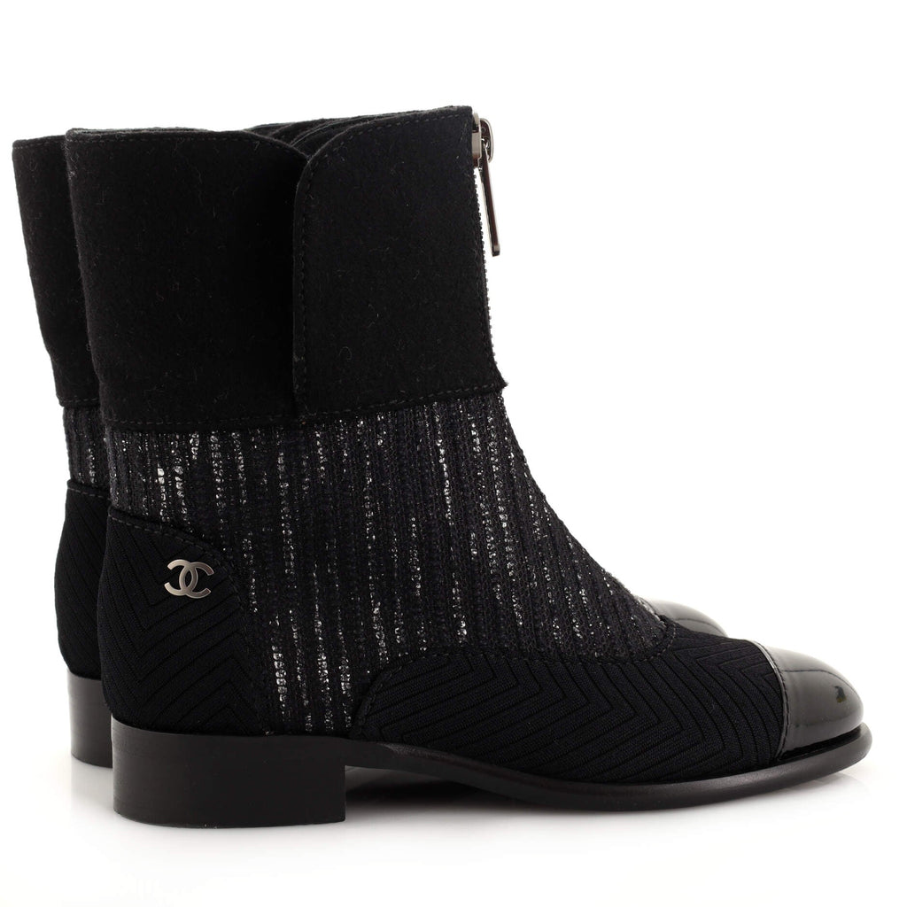 Women's CC Front Zip Short Boots Mixed Materials