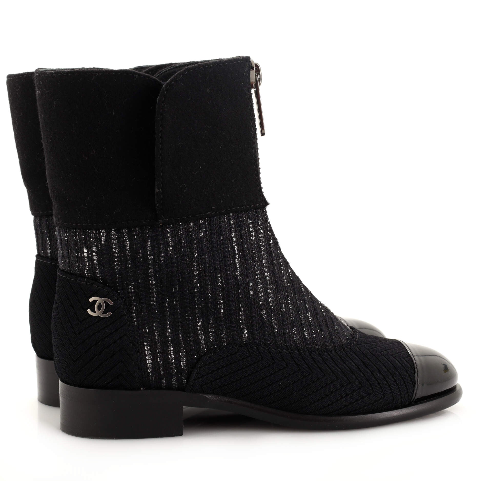 Women's CC Front Zip Short Boots Mixed Materials
