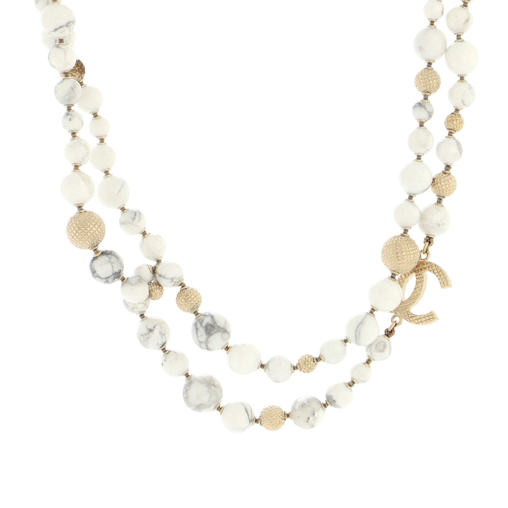 CC Marbel Long Necklace Quilted Metal with Stones