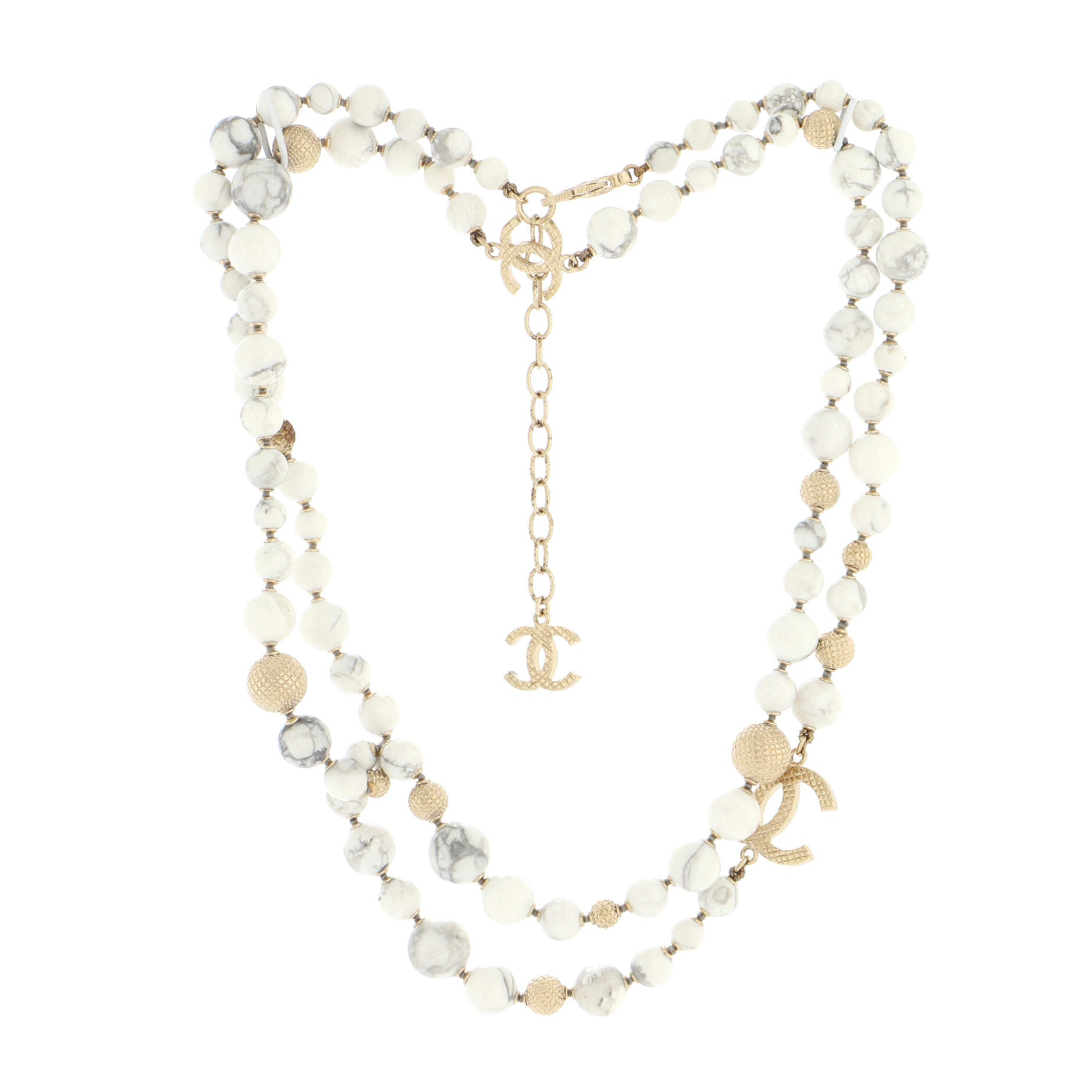 CC Marbel Long Necklace Quilted Metal with Stones