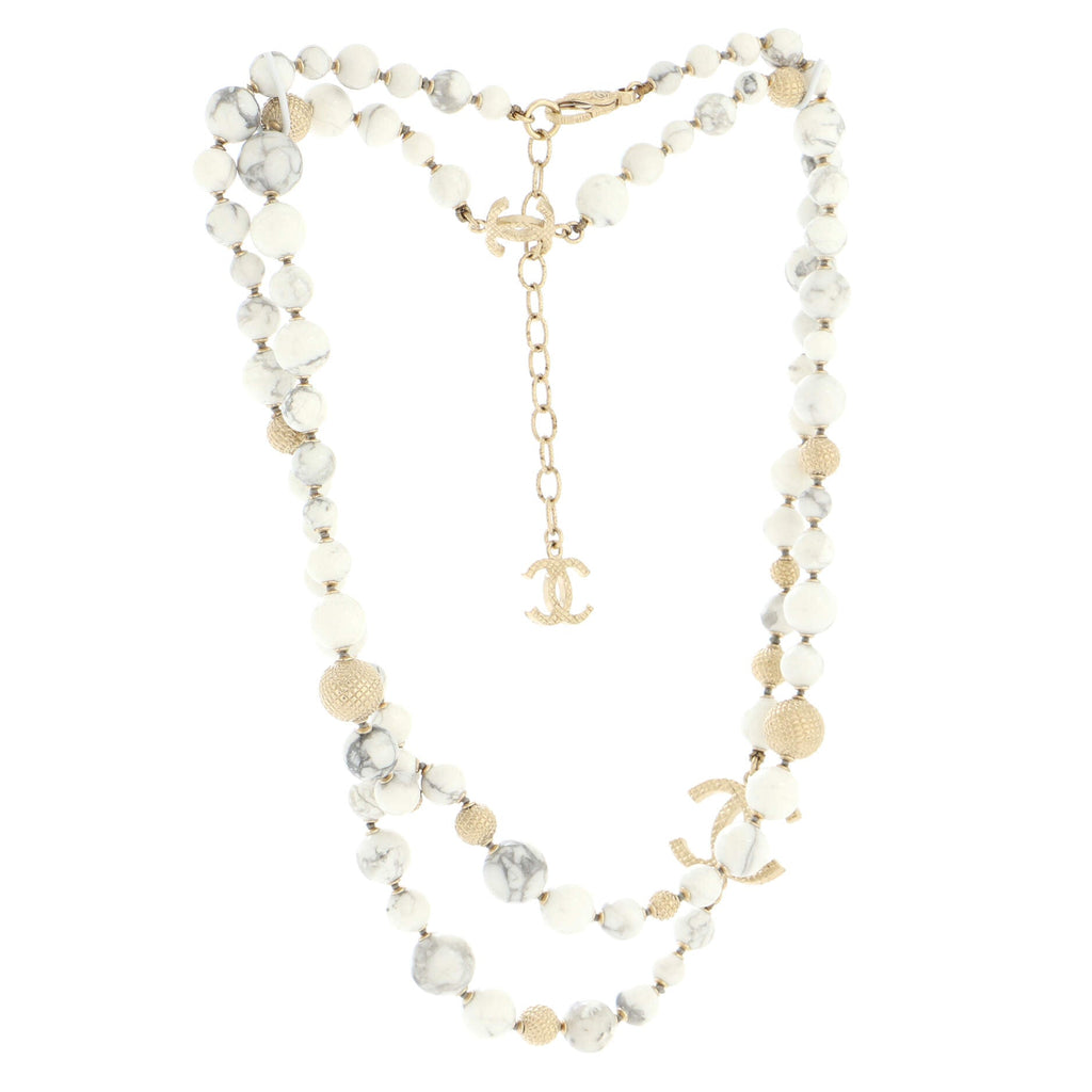 CC Marbel Long Necklace Quilted Metal with Stones