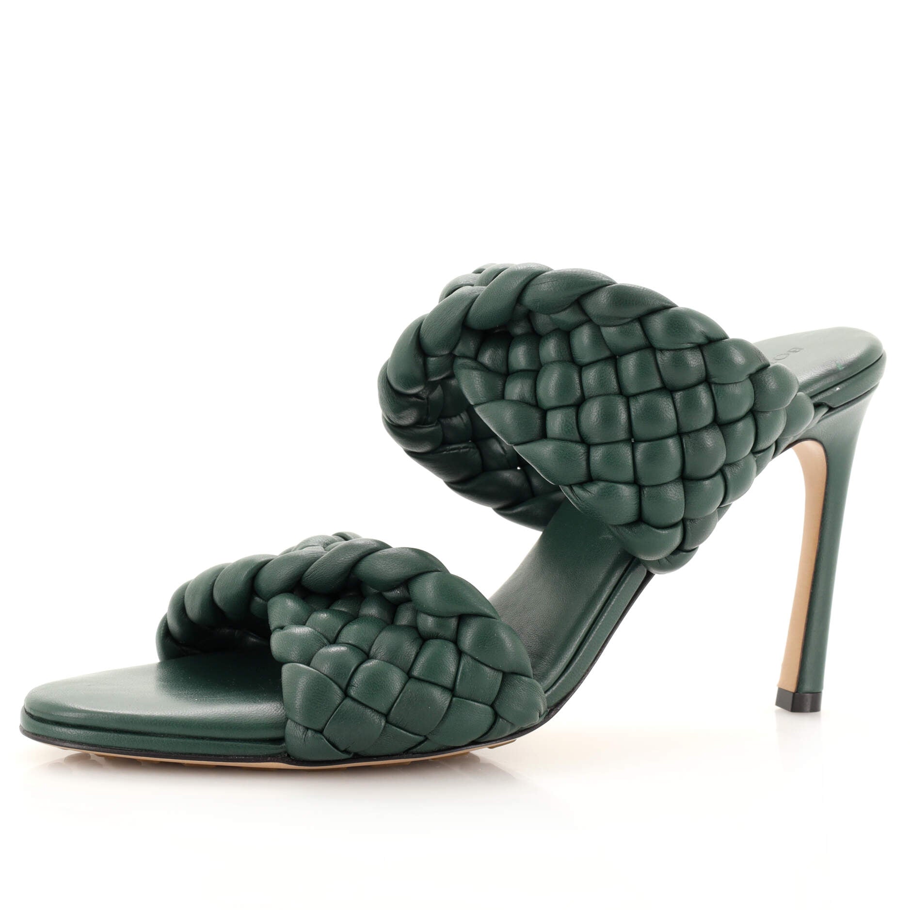 Women's Curve Twisted Heeled Sandals Padded Intrecciato Leather