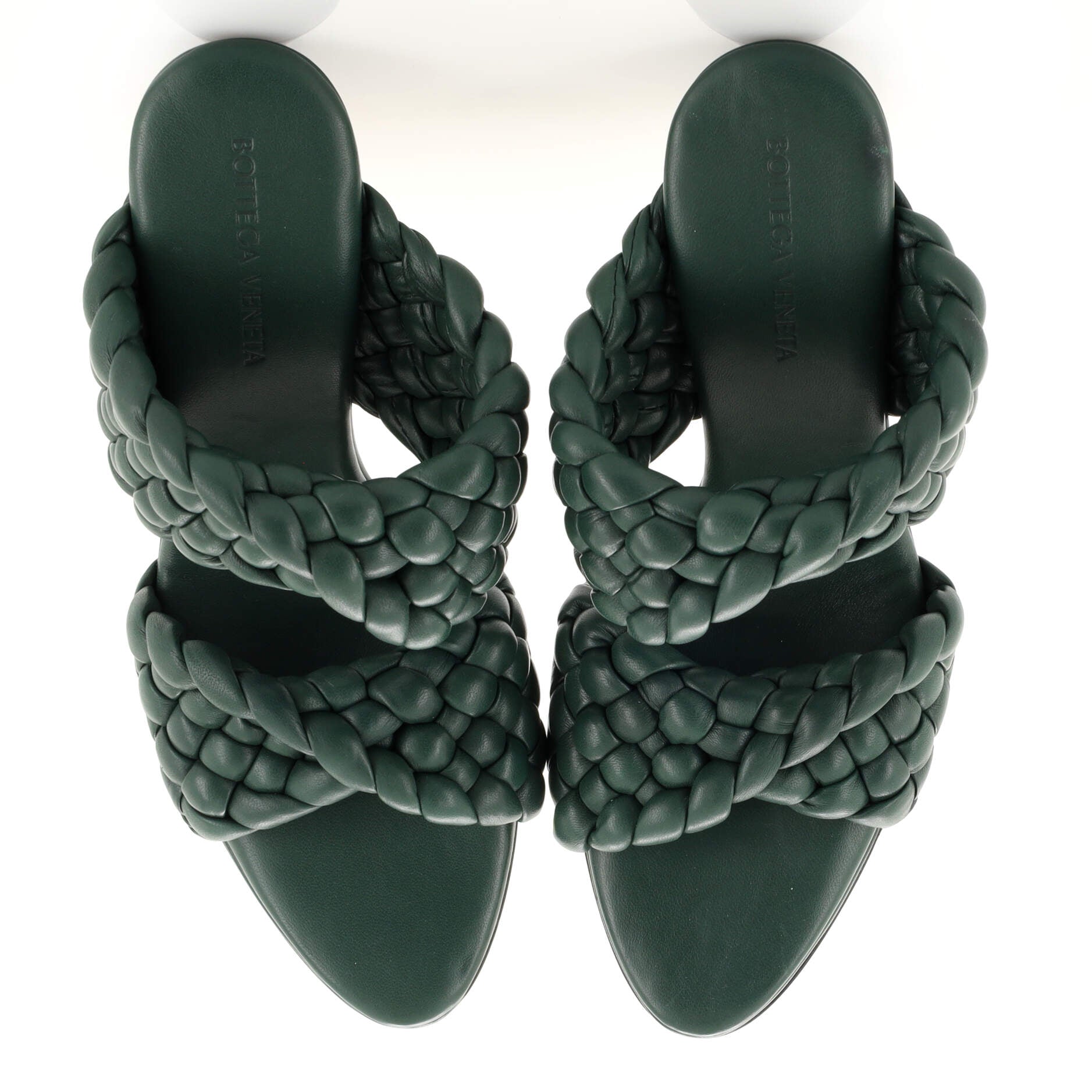 Women's Curve Twisted Heeled Sandals Padded Intrecciato Leather