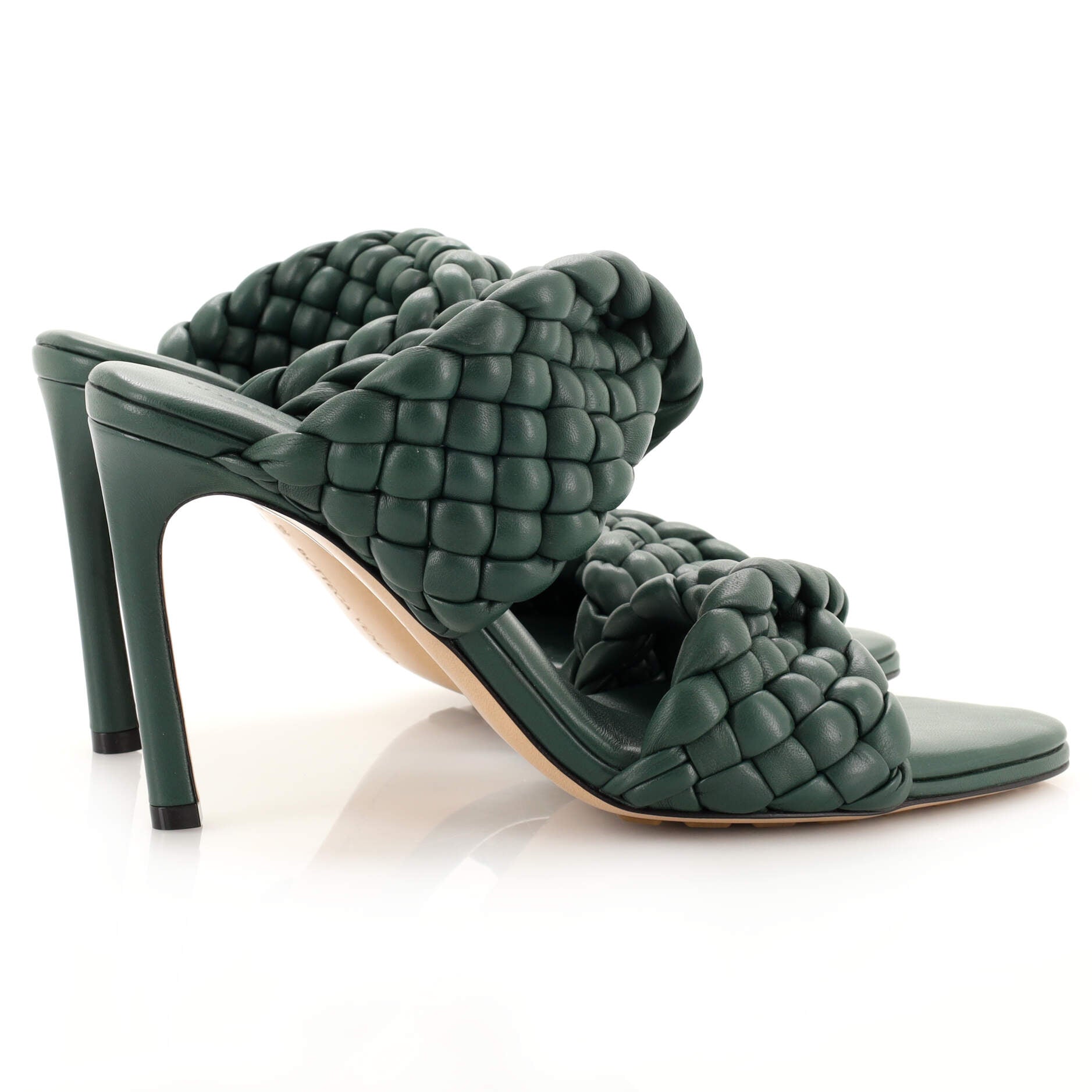 Women's Curve Twisted Heeled Sandals Padded Intrecciato Leather