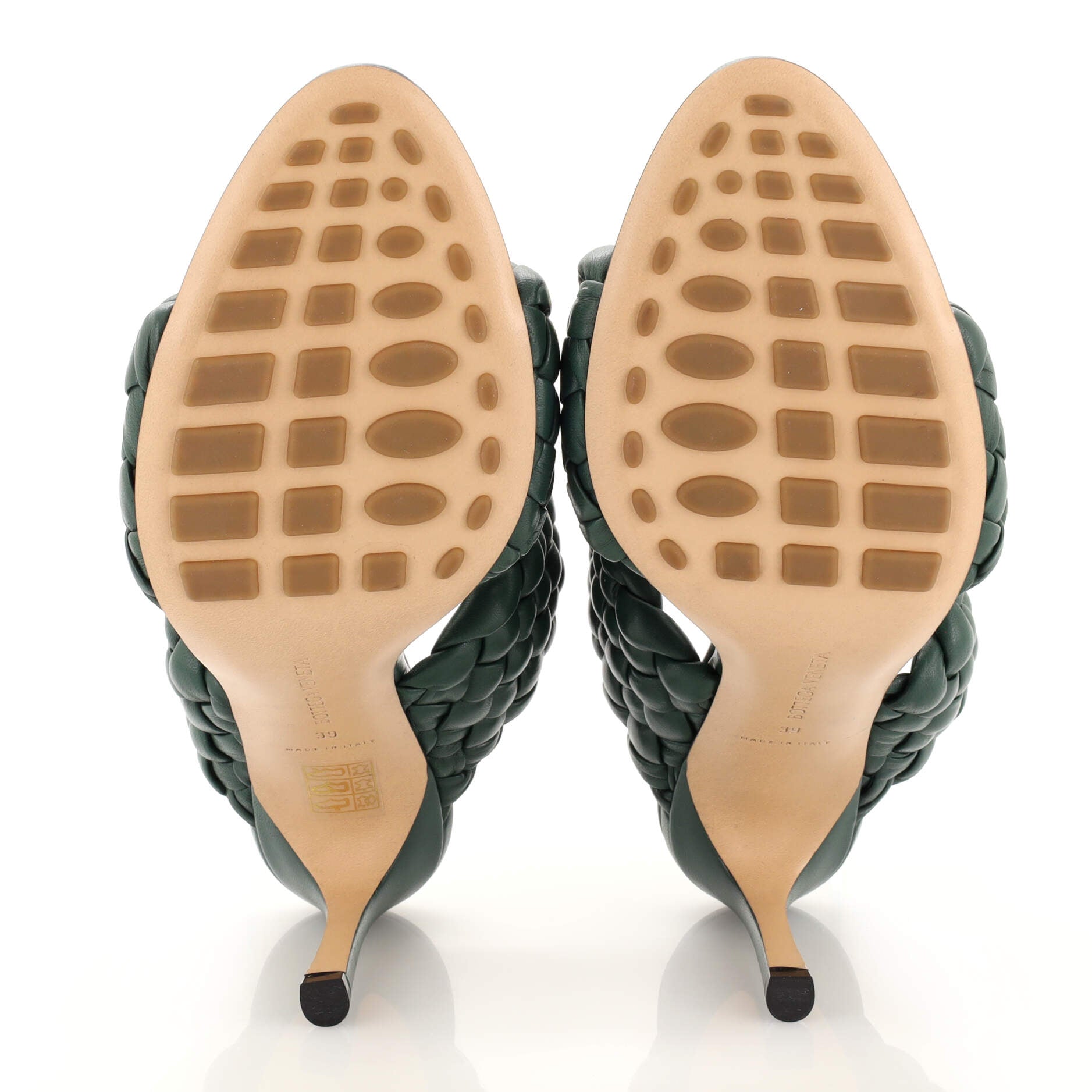 Women's Curve Twisted Heeled Sandals Padded Intrecciato Leather