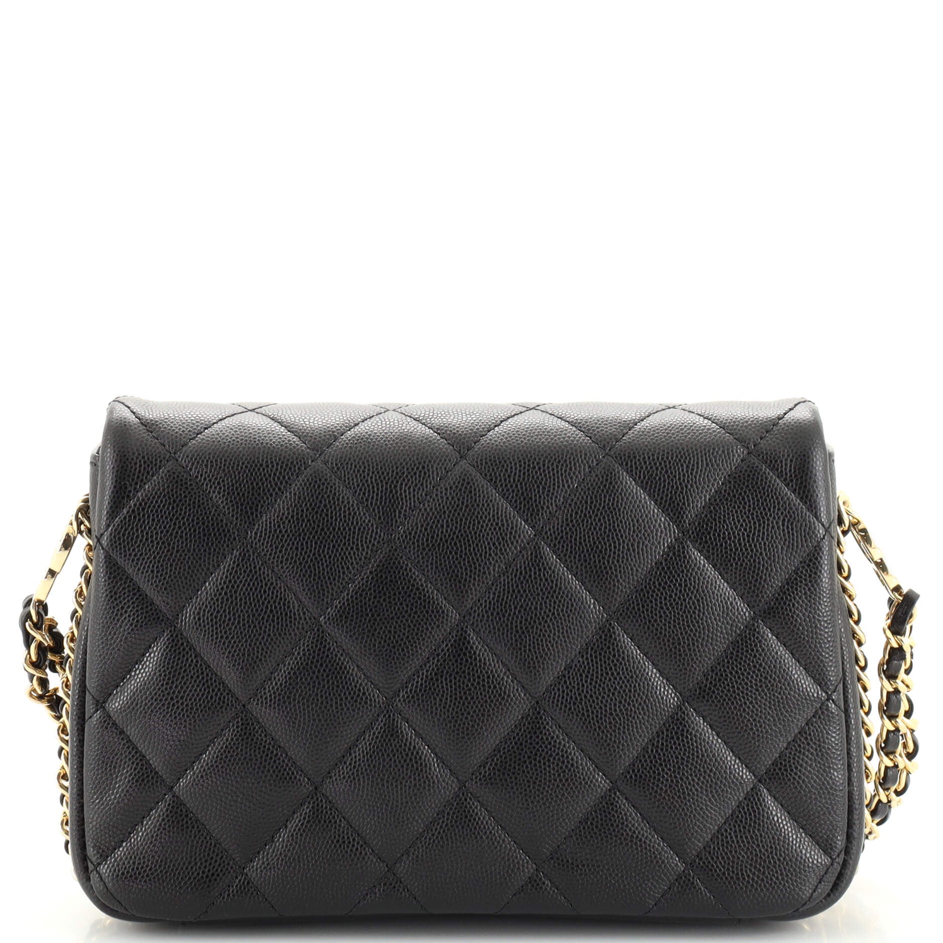 CC Double Chain Strap Flap Bag Quilted Caviar Mini