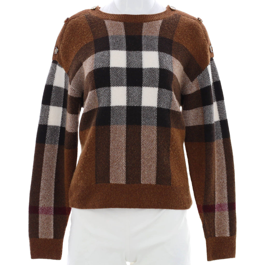 Women's Oversized Plaid Crewneck Sweater Wool Blend