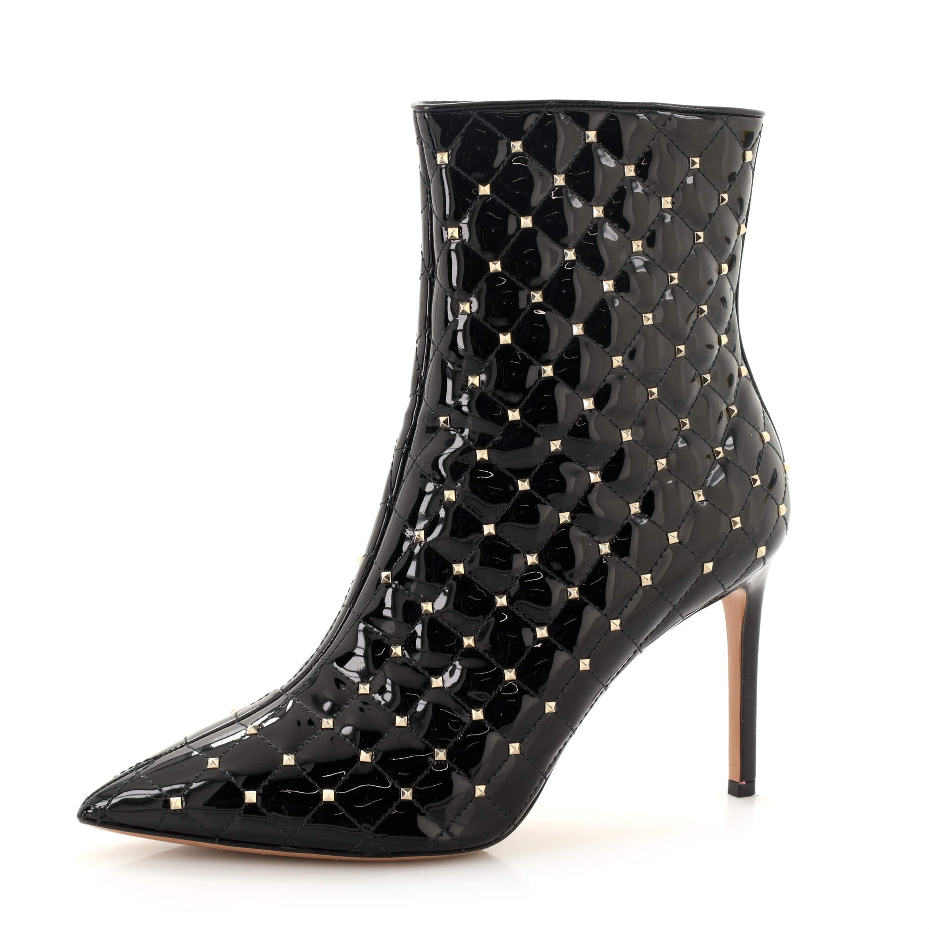 Women's Rockstud Spike Heeled Ankle Boots Quilted Patent