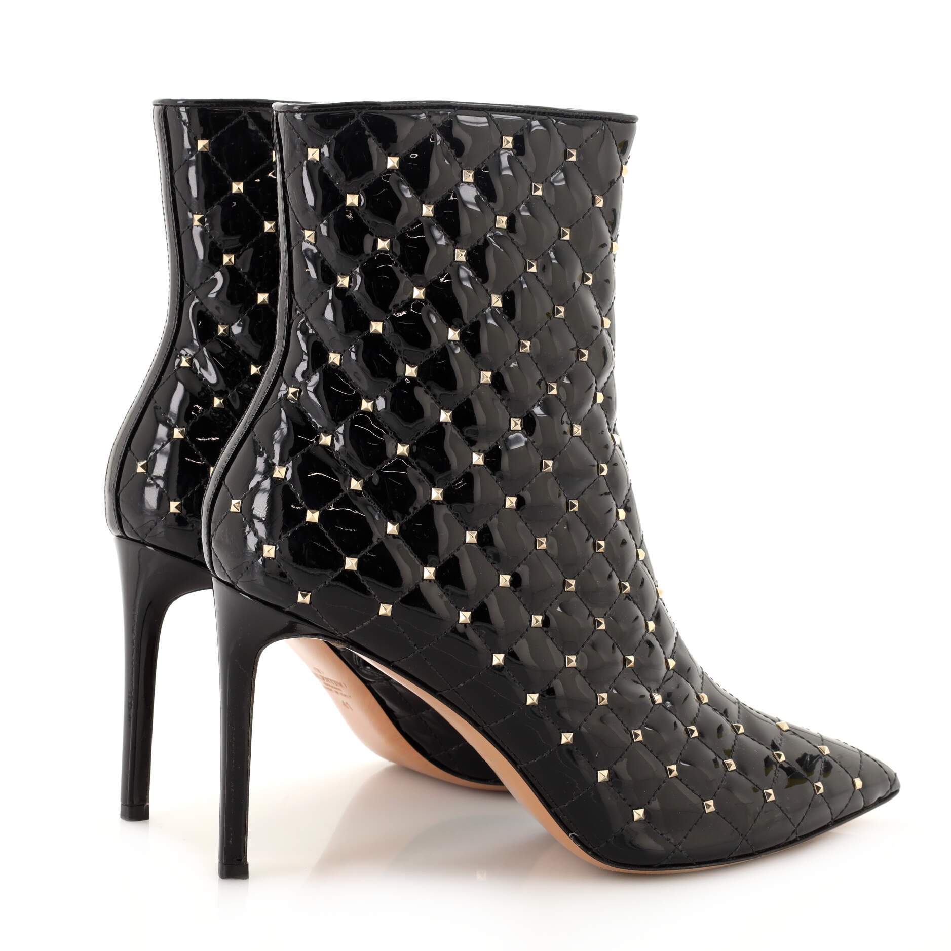 Women's Rockstud Spike Heeled Ankle Boots Quilted Patent