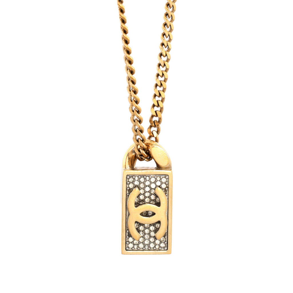 CC Dog Tag Pendant Necklace Metal with Crystals