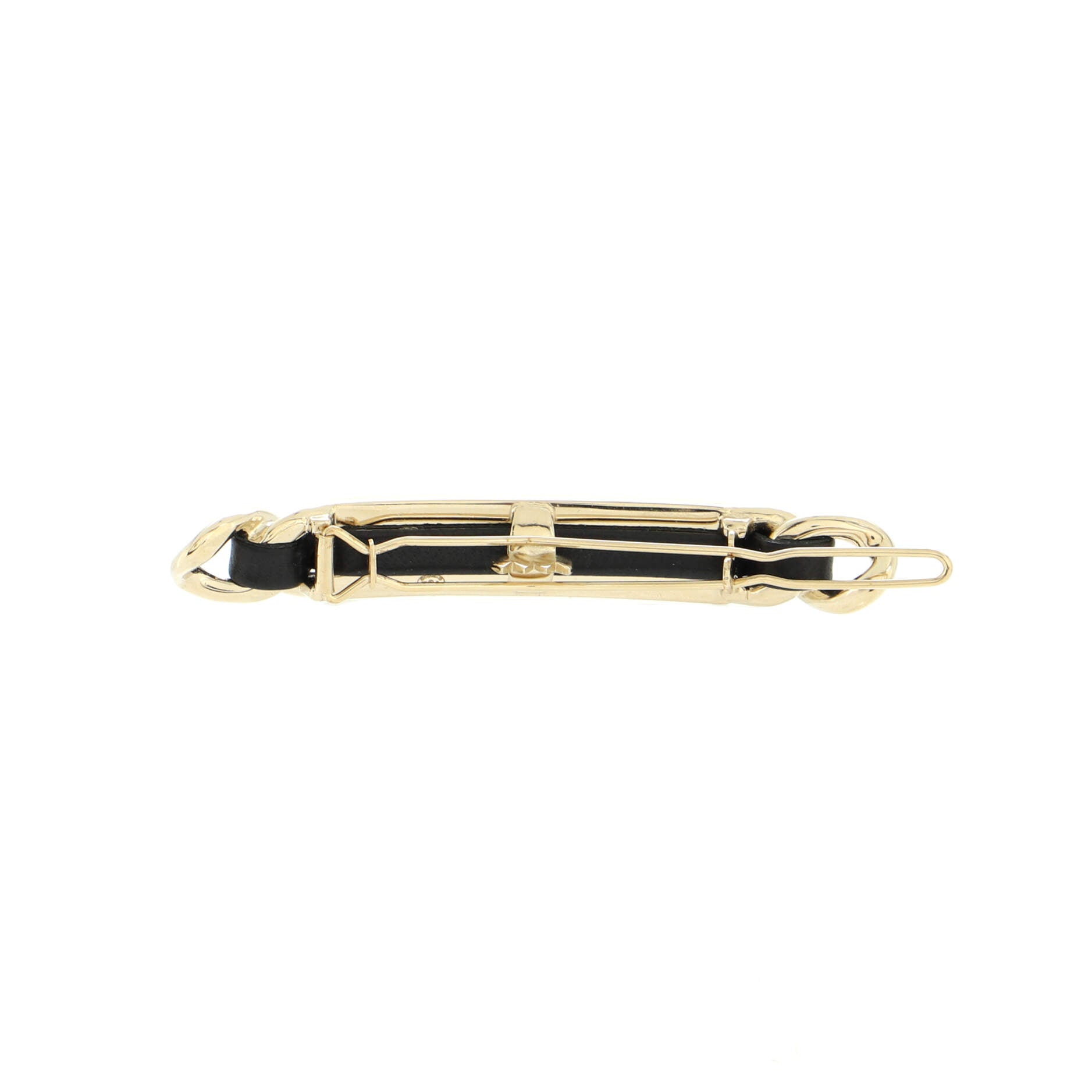 Logo Hair Barrette Metal with Leather and Crystals