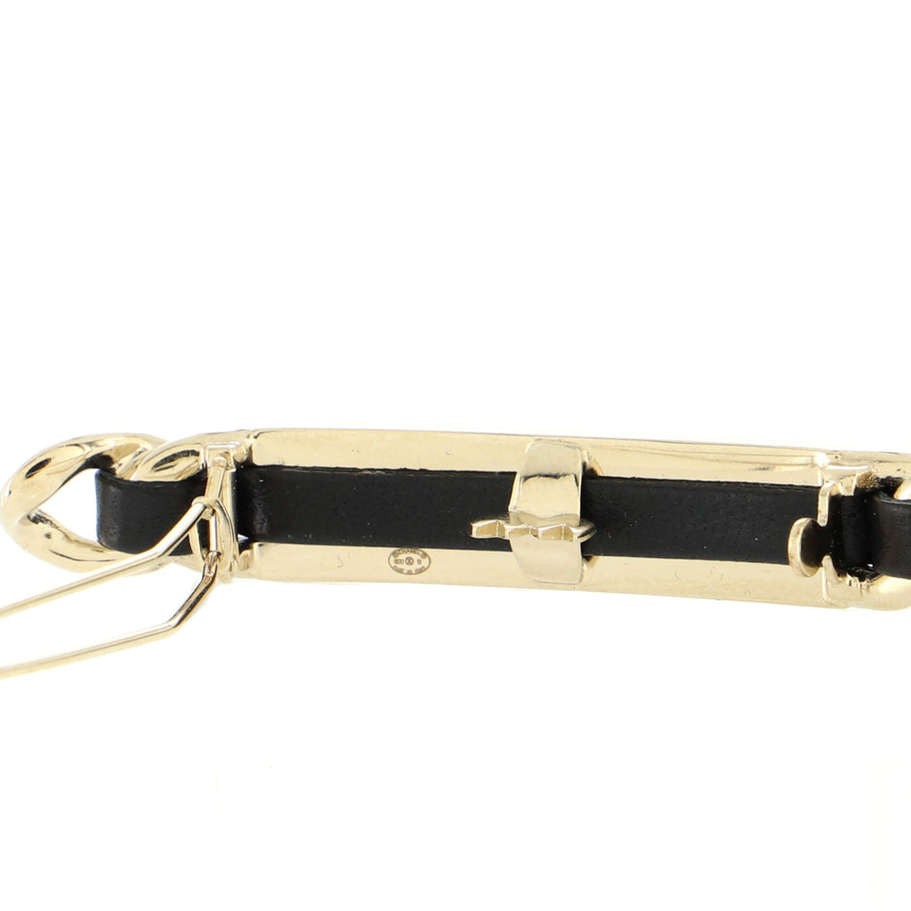 Logo Hair Barrette Metal with Leather and Crystals