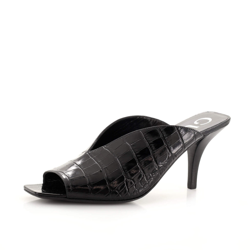 Women's Open Toe Slide Pumps Crocodile Embossed Leather