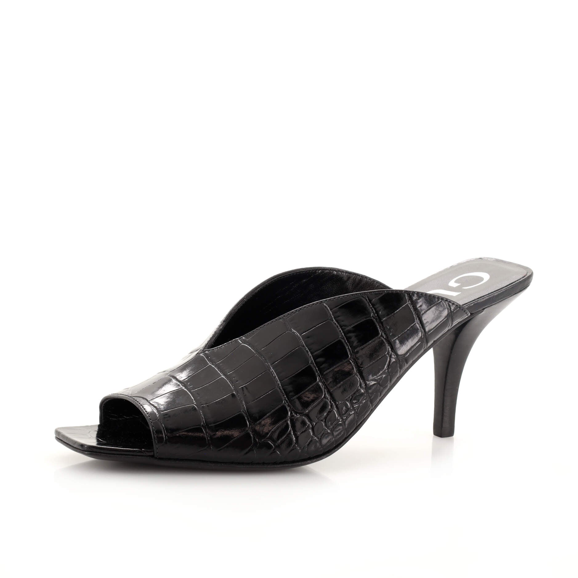 Women's Open Toe Slide Pumps Crocodile Embossed Leather