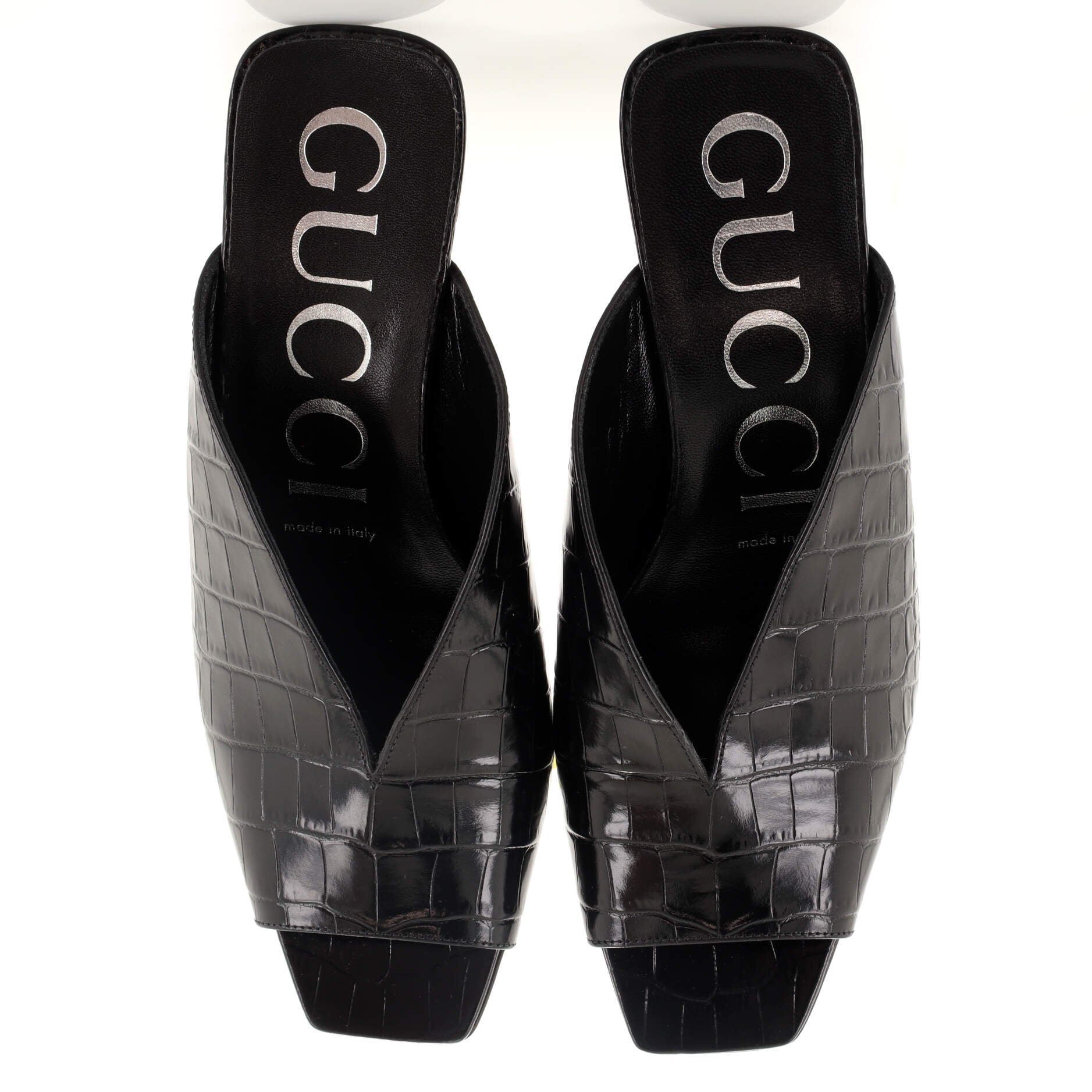Women's Open Toe Slide Pumps Crocodile Embossed Leather
