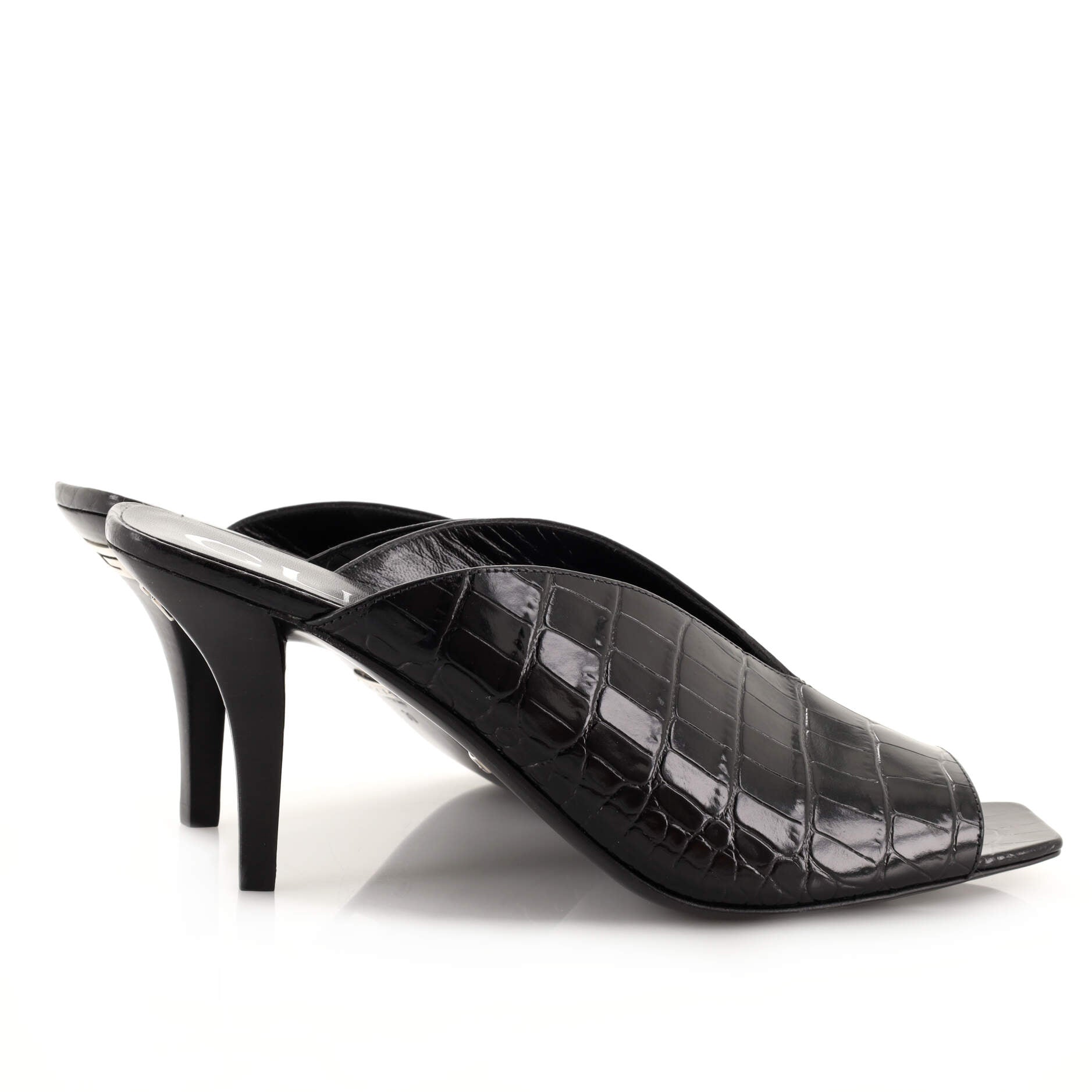 Women's Open Toe Slide Pumps Crocodile Embossed Leather