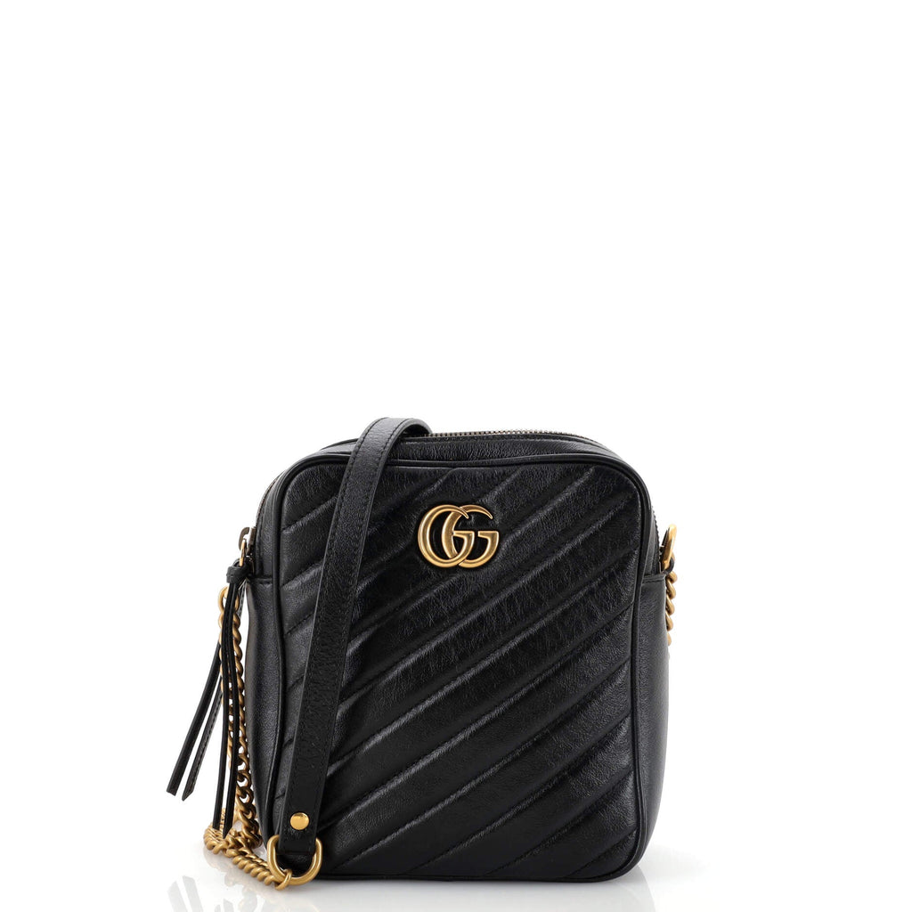 GG Marmont Double Zip Camera Bag Diagonal Quilted Leather Mini