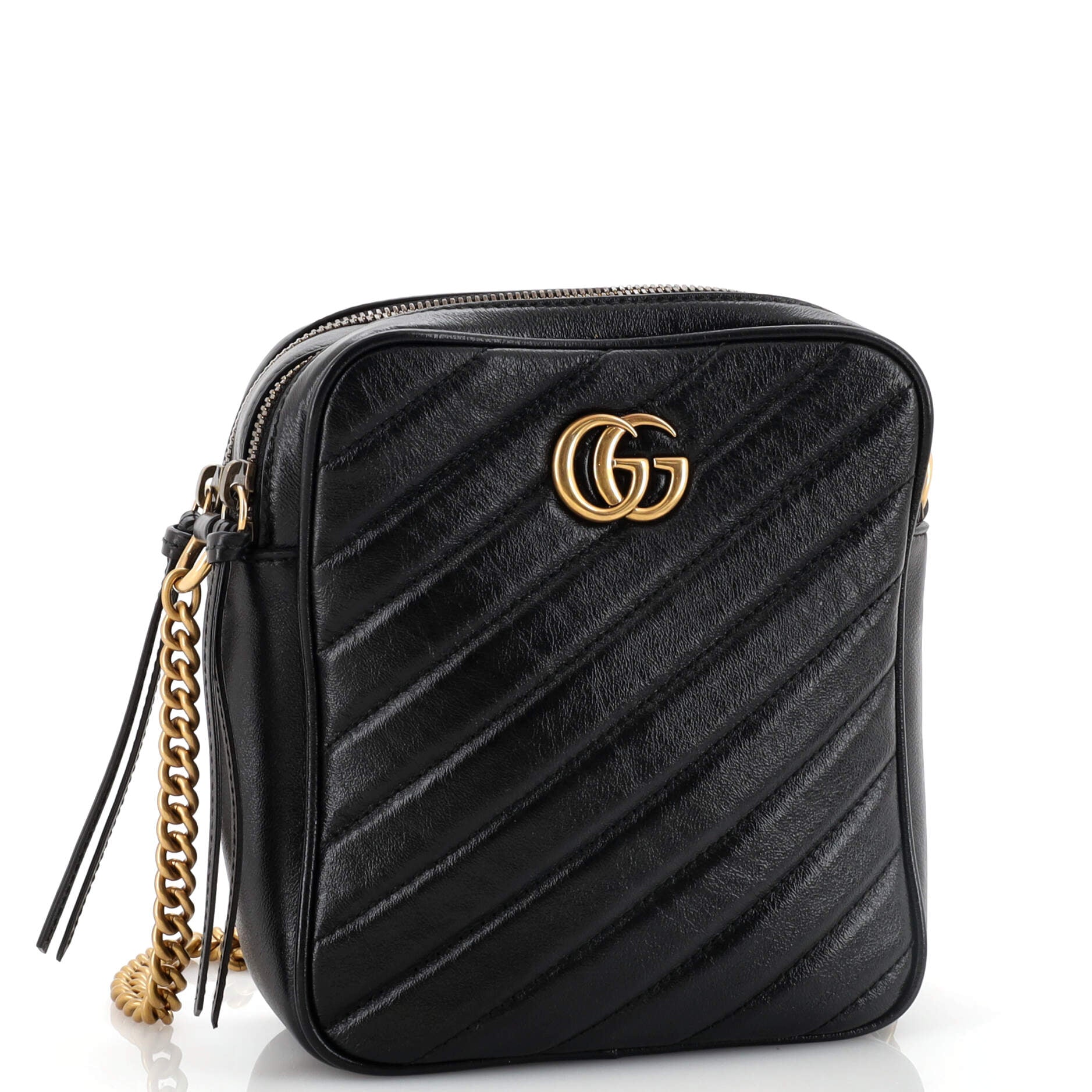 GG Marmont Double Zip Camera Bag Diagonal Quilted Leather Mini