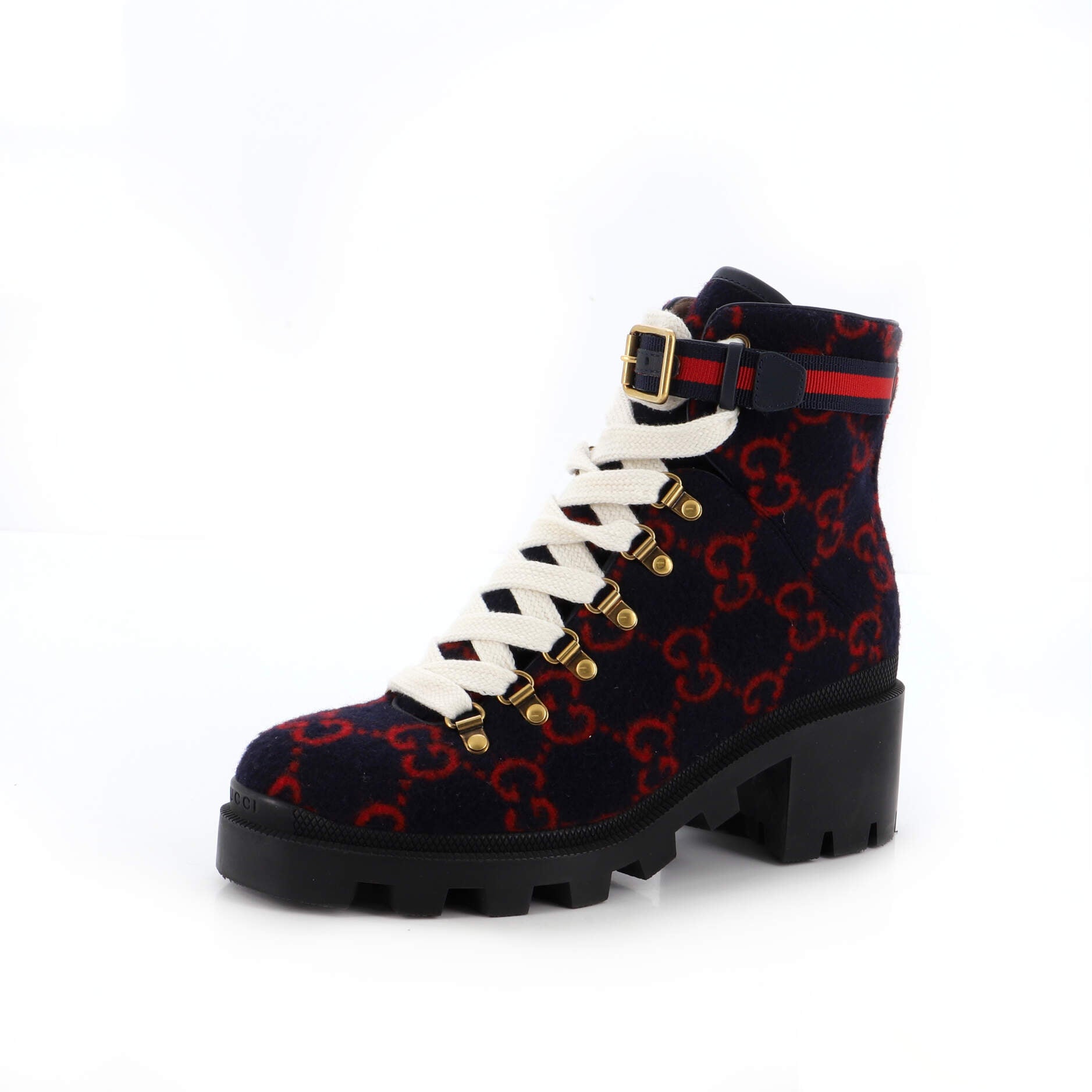 Women's Heeled Lace Up Combat Ankle Boots GG Wool