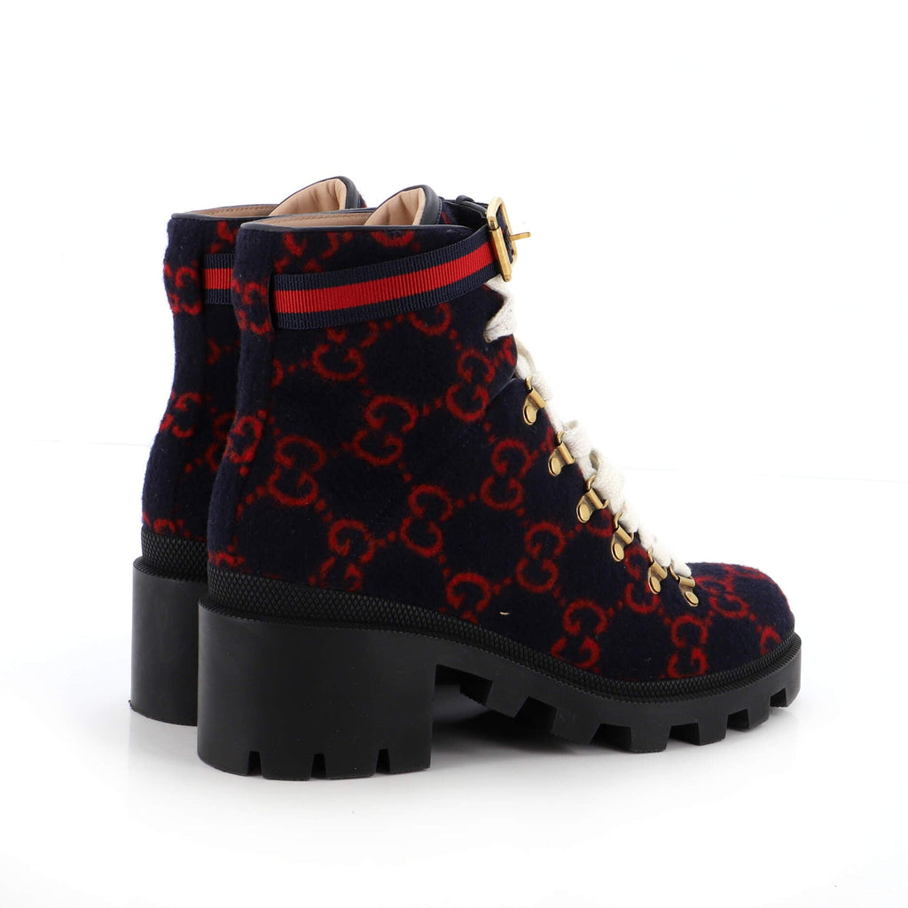 Women's Heeled Lace Up Combat Ankle Boots GG Wool