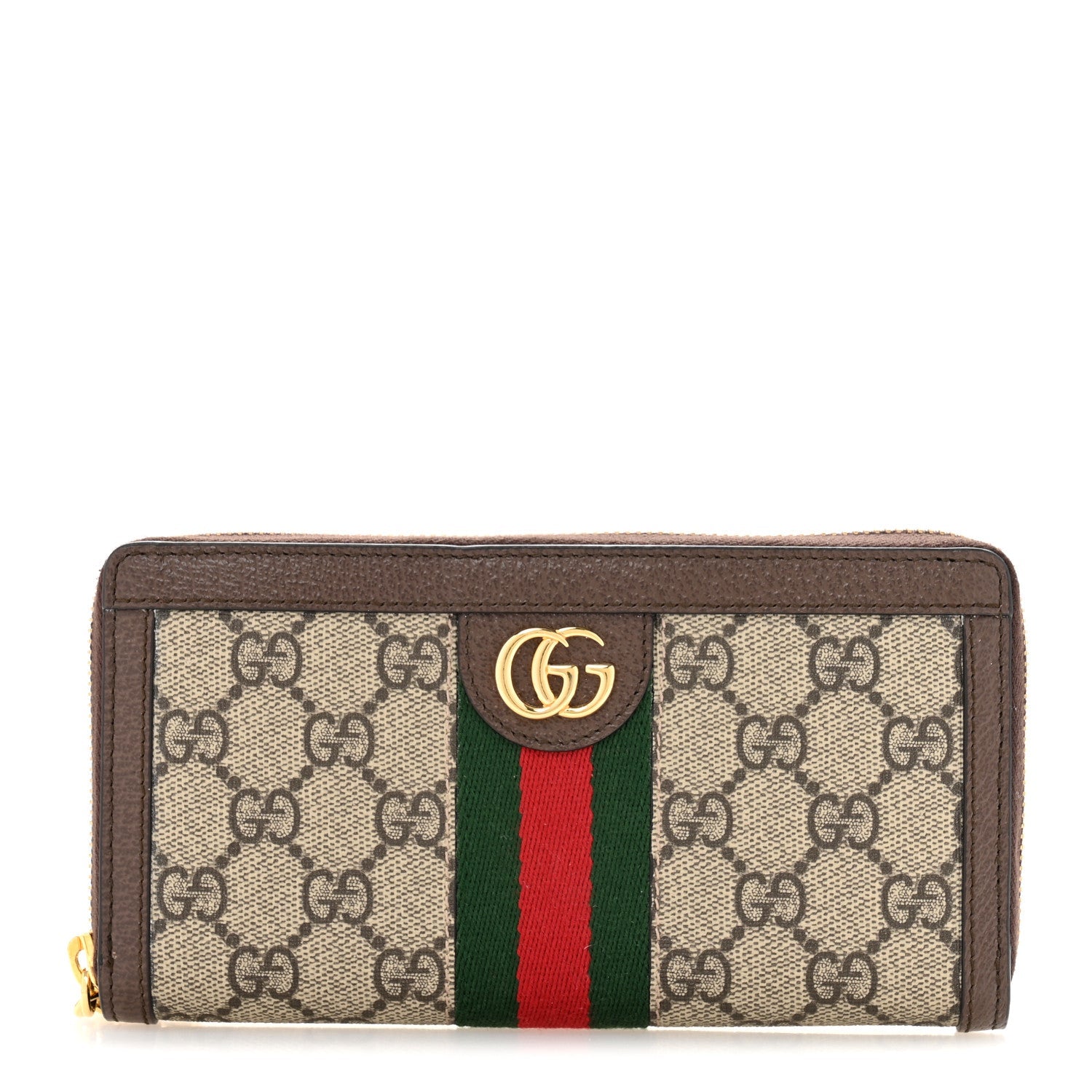GG Supreme Monogram Web Ophidia Zip Around Wallet Brown