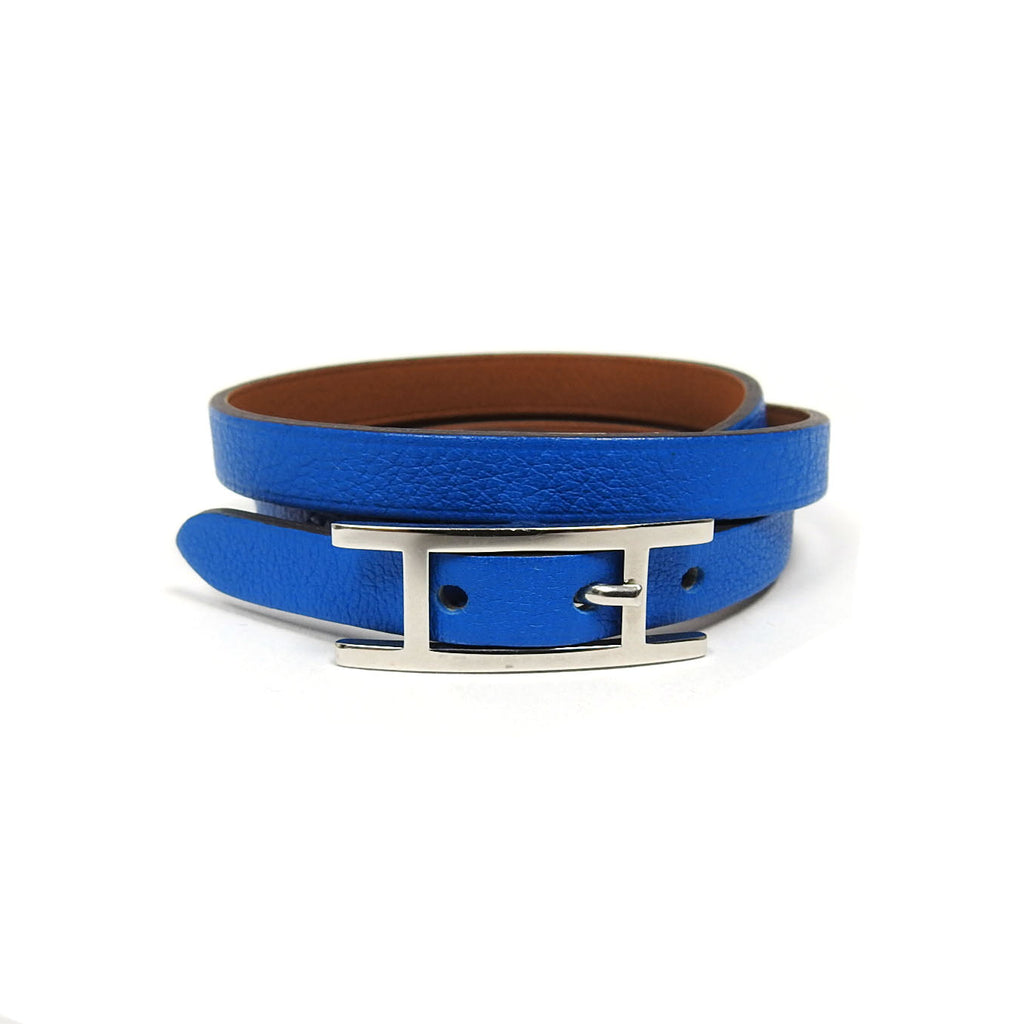 Hermes Behapi Triple Tour Bleu Electrique Leather Bracelet