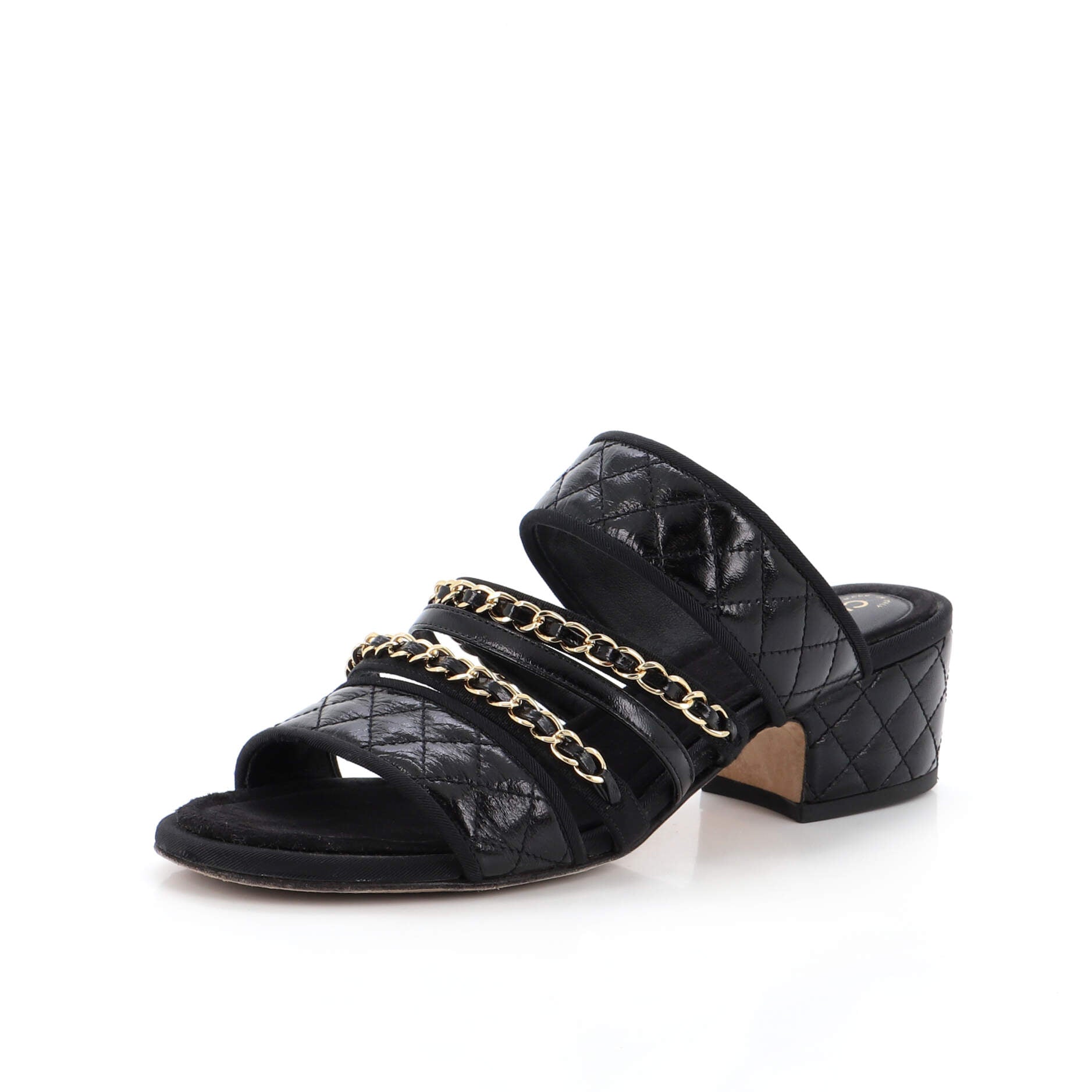 Women's Chain Mule Sandals Quilted Patent