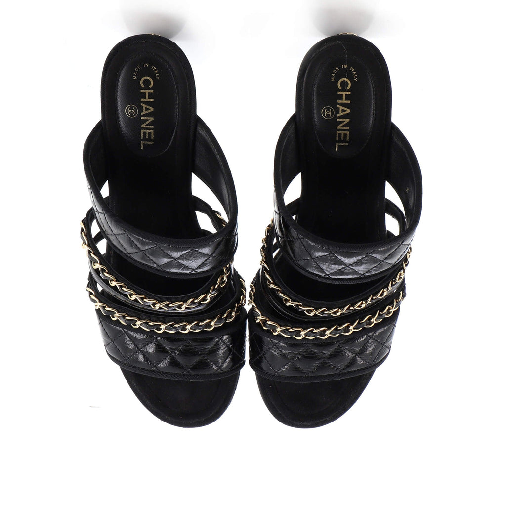 Women's Chain Mule Sandals Quilted Patent