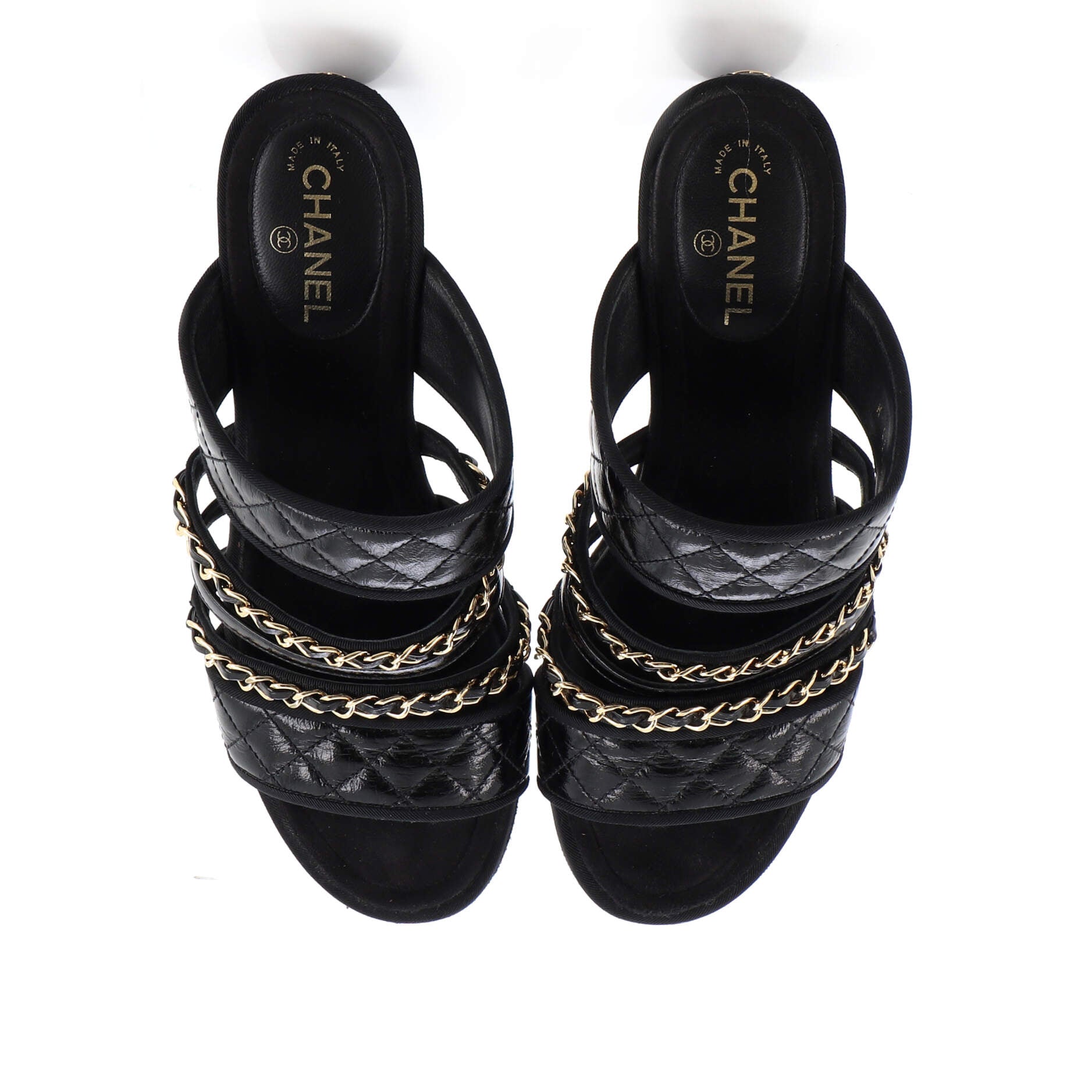 Women's Chain Mule Sandals Quilted Patent