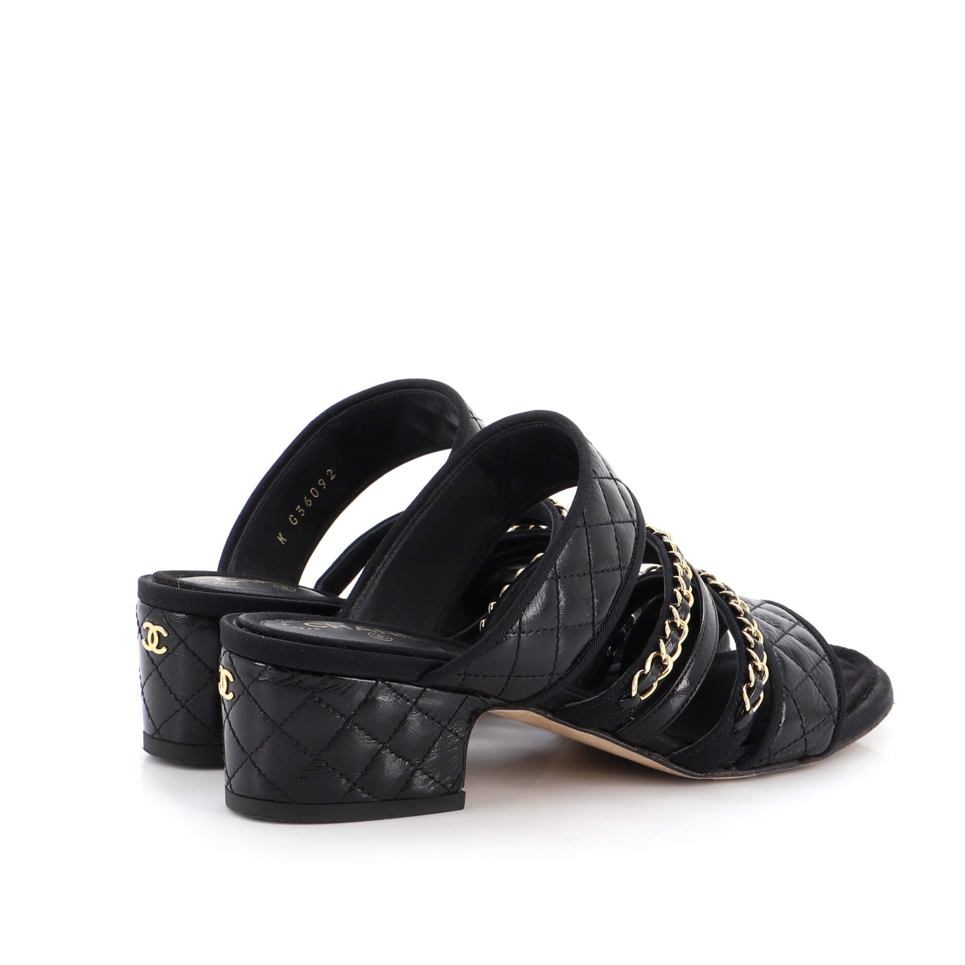 Women's Chain Mule Sandals Quilted Patent