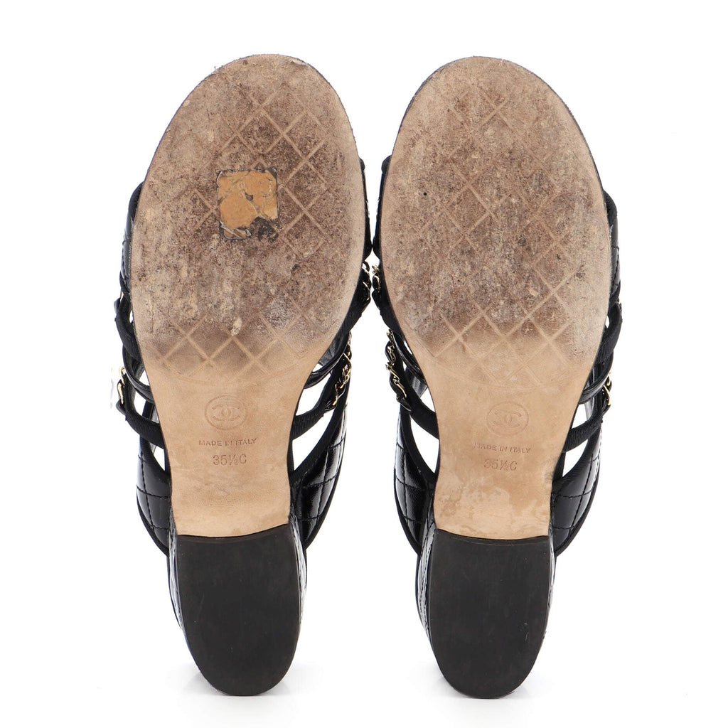 Women's Chain Mule Sandals Quilted Patent