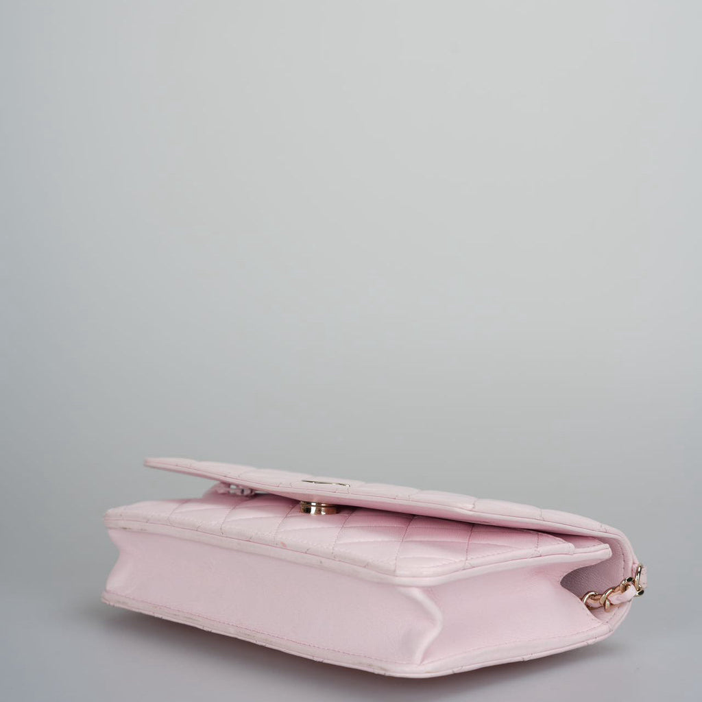 Chanel baby Pink Quilted Lambskin Pearl Wallet On Chain Bag