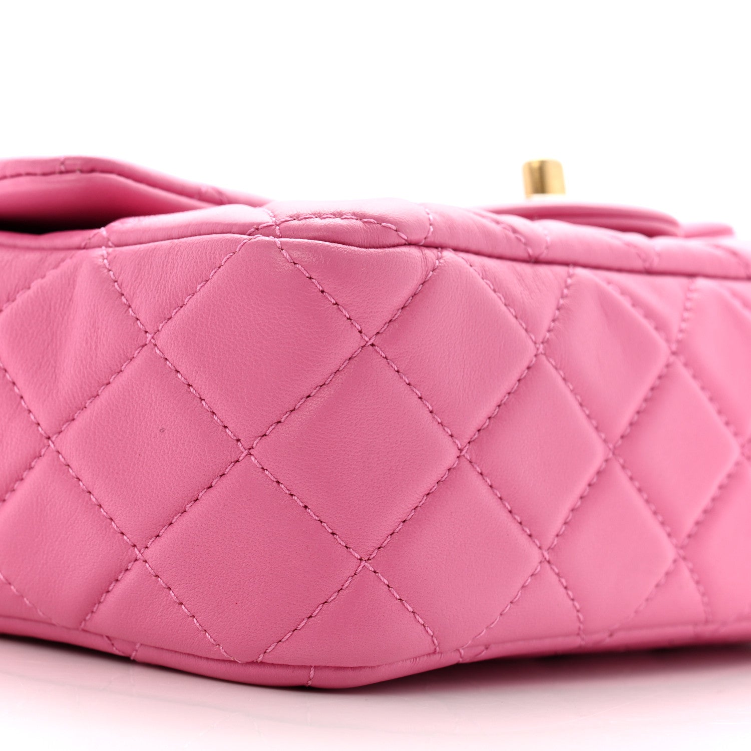 Lambskin Quilted Mini Rectangular Pearl Crush Flap Pink