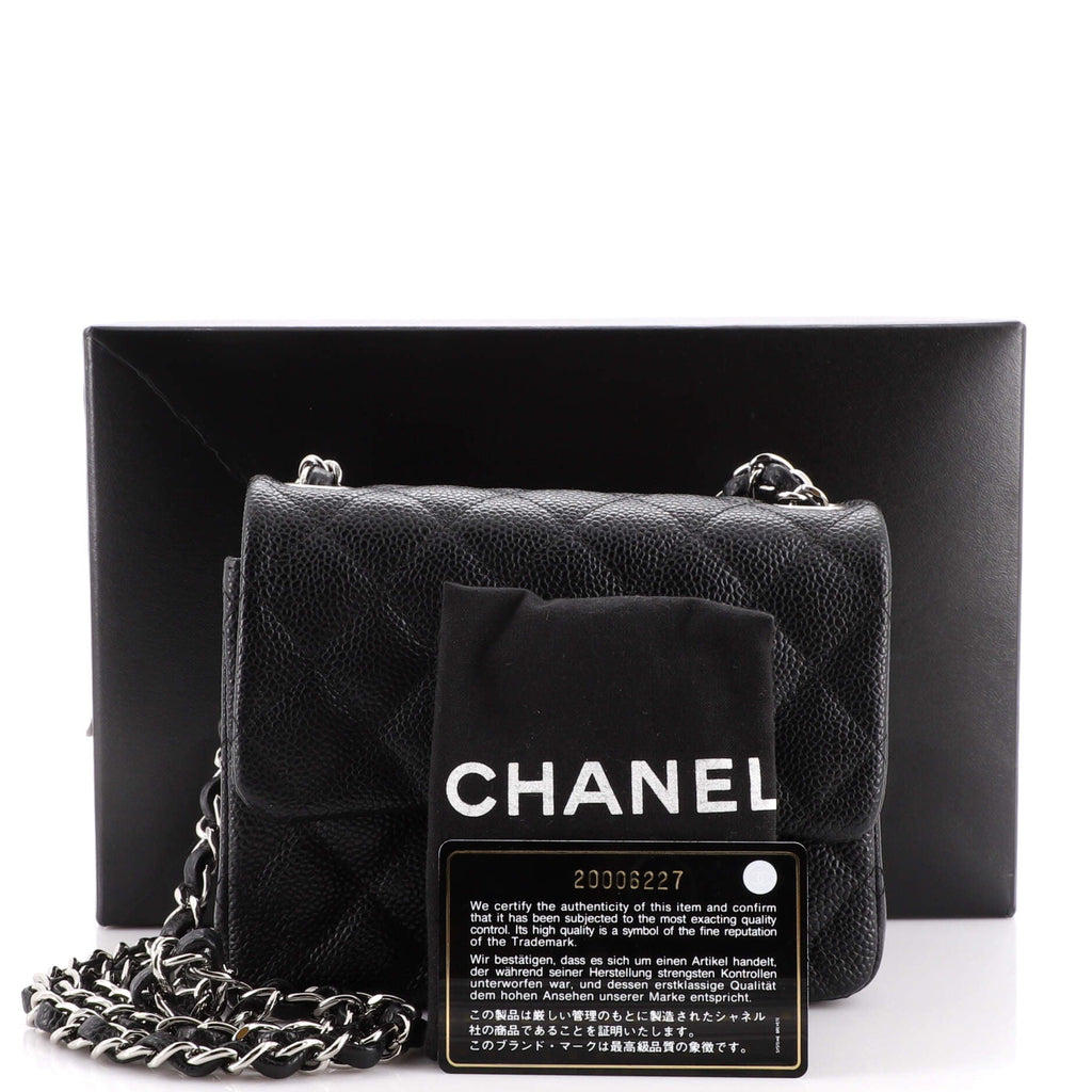 Square Classic Single Flap Bag Quilted Caviar Mini