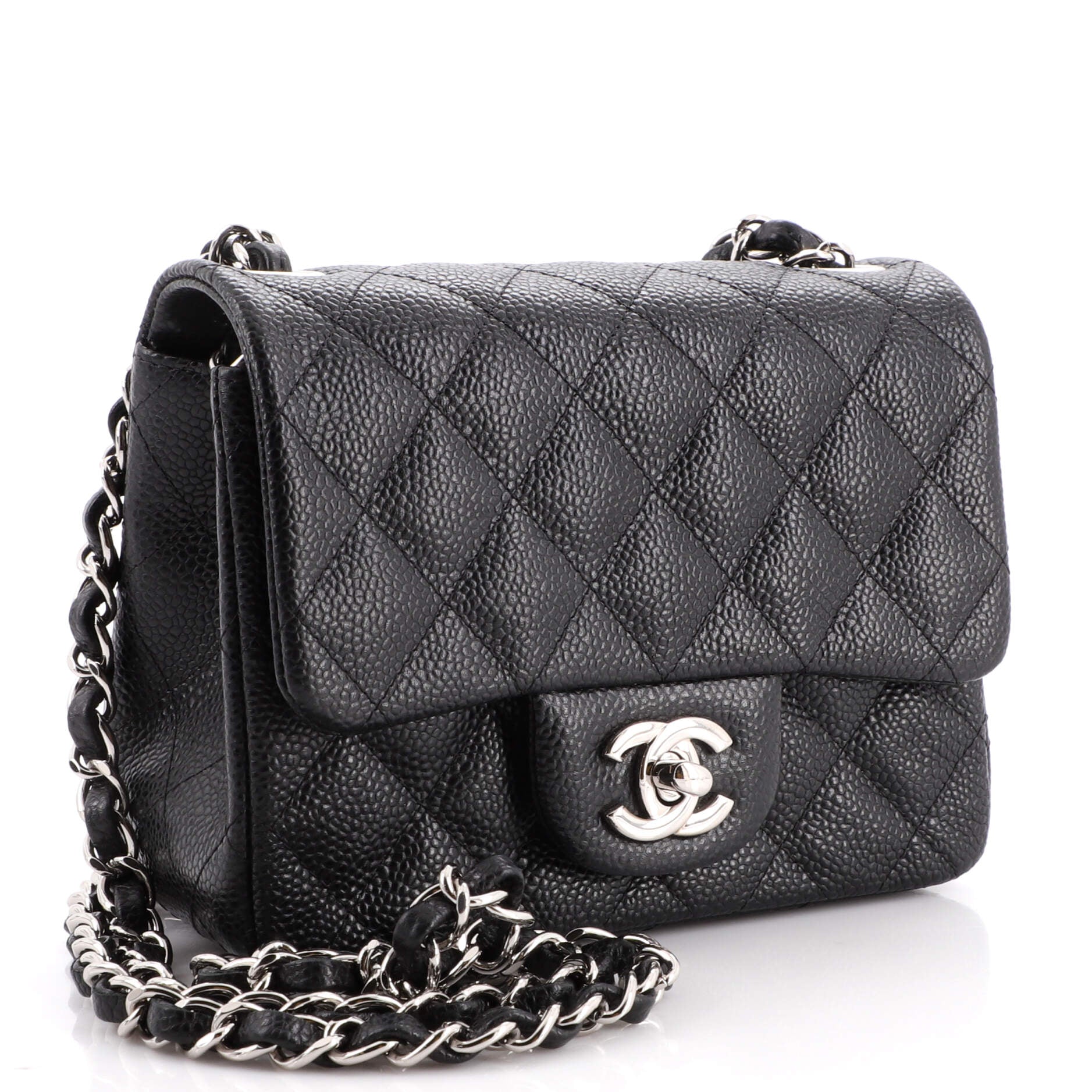 Square Classic Single Flap Bag Quilted Caviar Mini