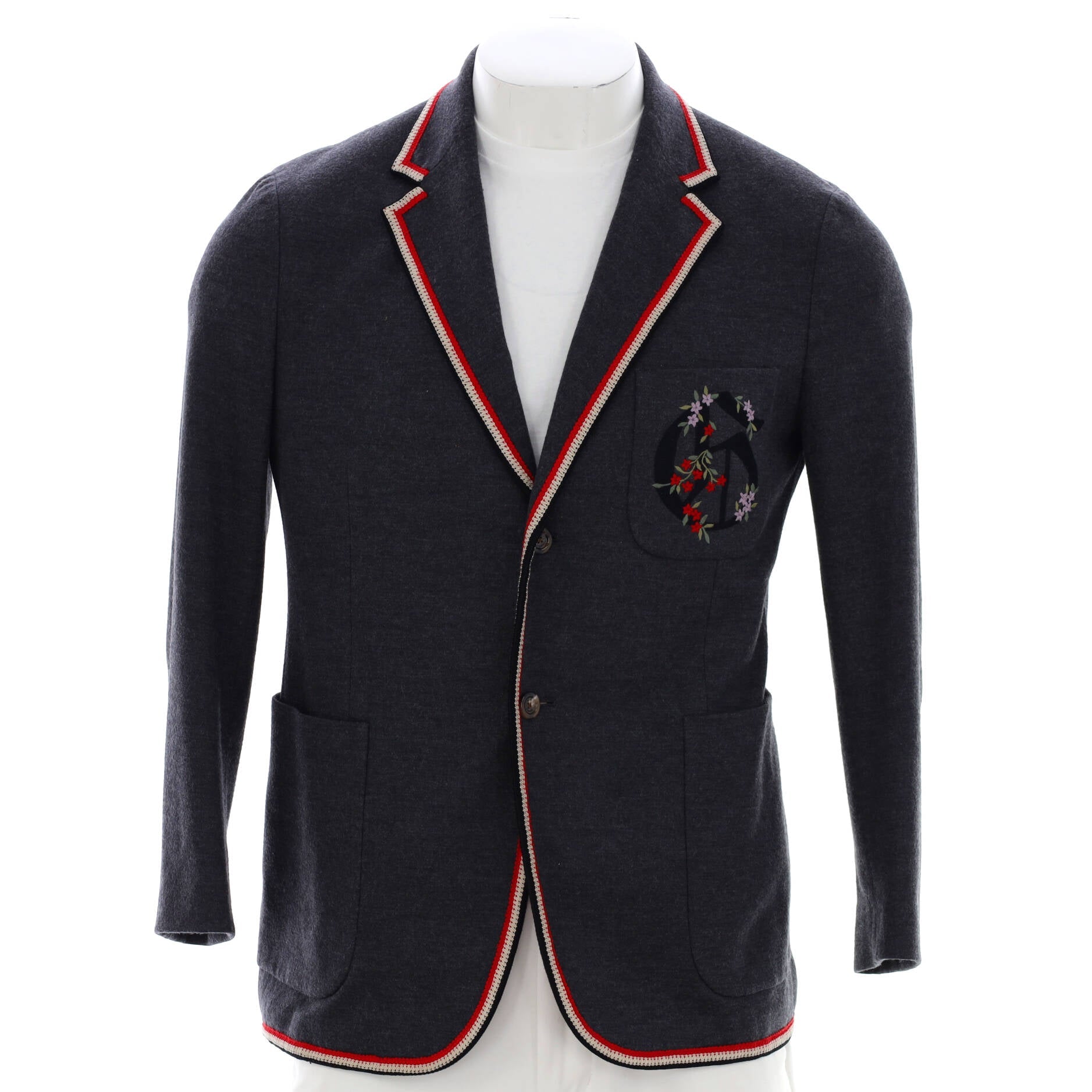 Men's Button Up Blazer Wool with Embroidered Detail