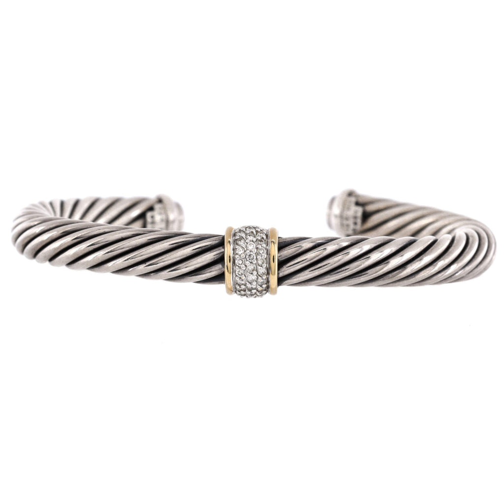 Cable Classic Center Station Bracelet Sterling Silver with 18K Yellow Gold and Diamonds 7mm