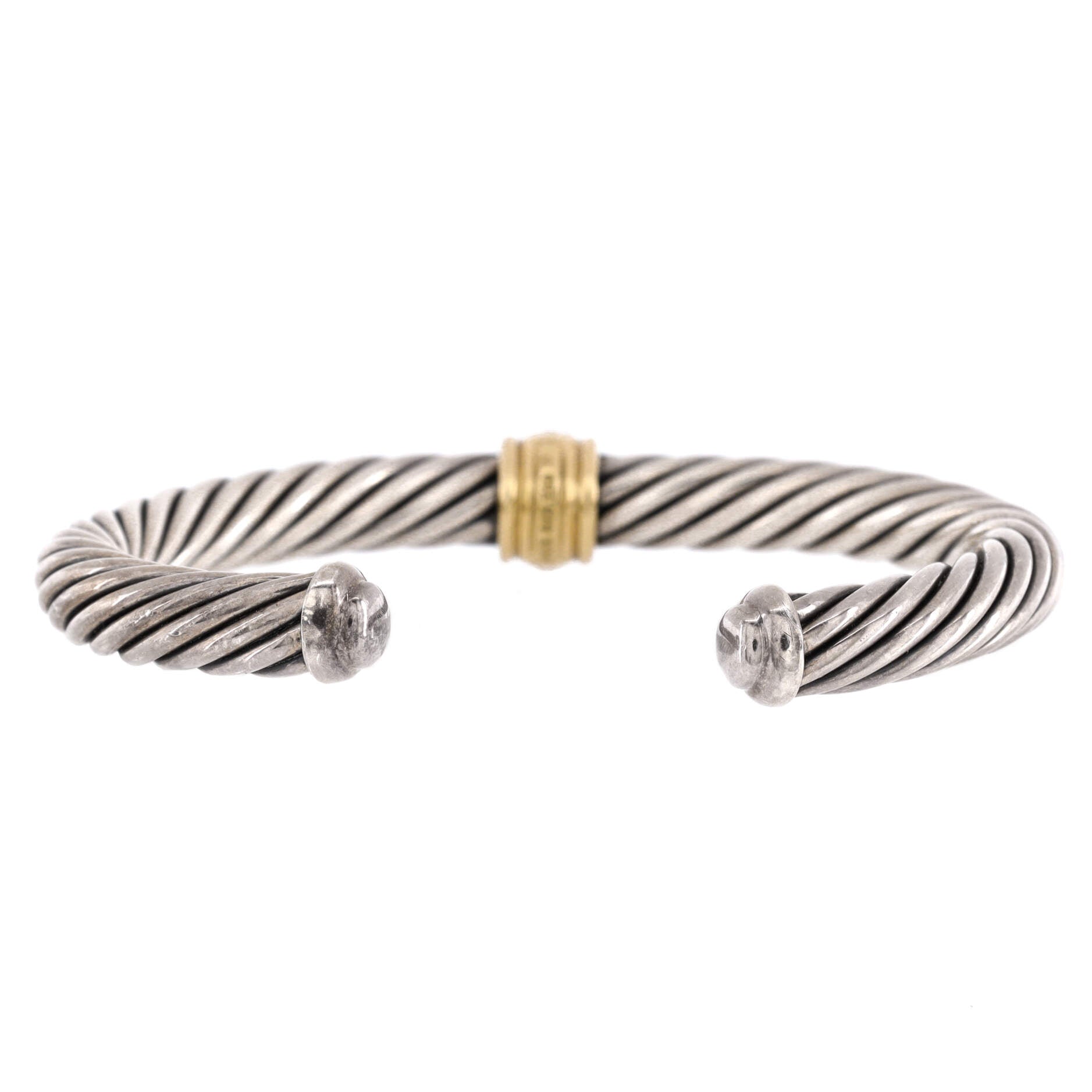Cable Classic Center Station Bracelet Sterling Silver with 18K Yellow Gold and Diamonds 7mm