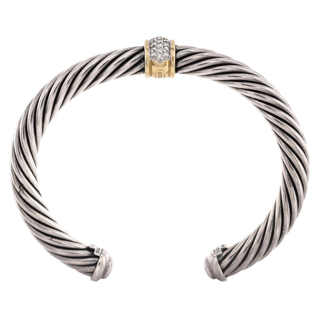 Cable Classic Center Station Bracelet Sterling Silver with 18K Yellow Gold and Diamonds 7mm