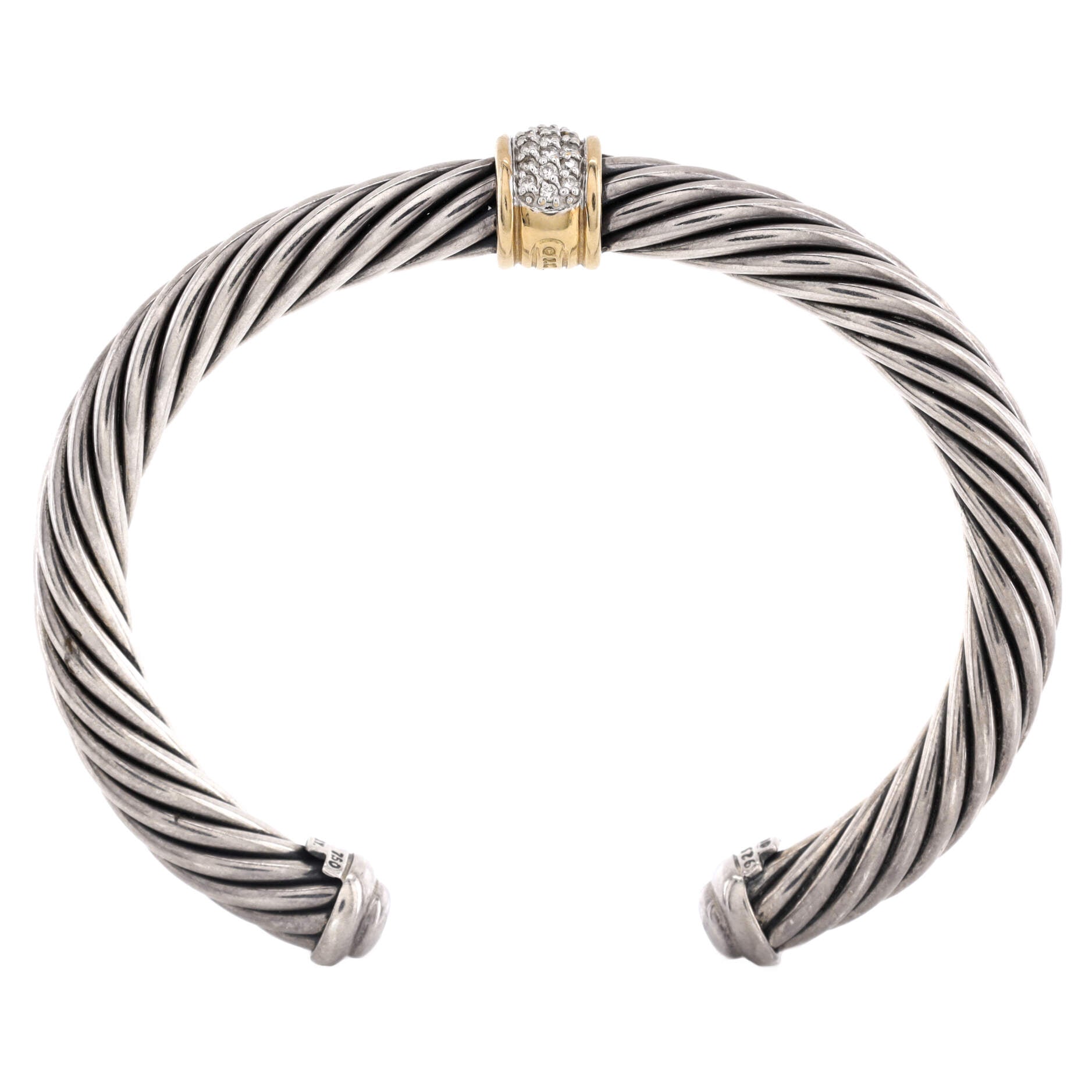 Cable Classic Center Station Bracelet Sterling Silver with 18K Yellow Gold and Diamonds 7mm