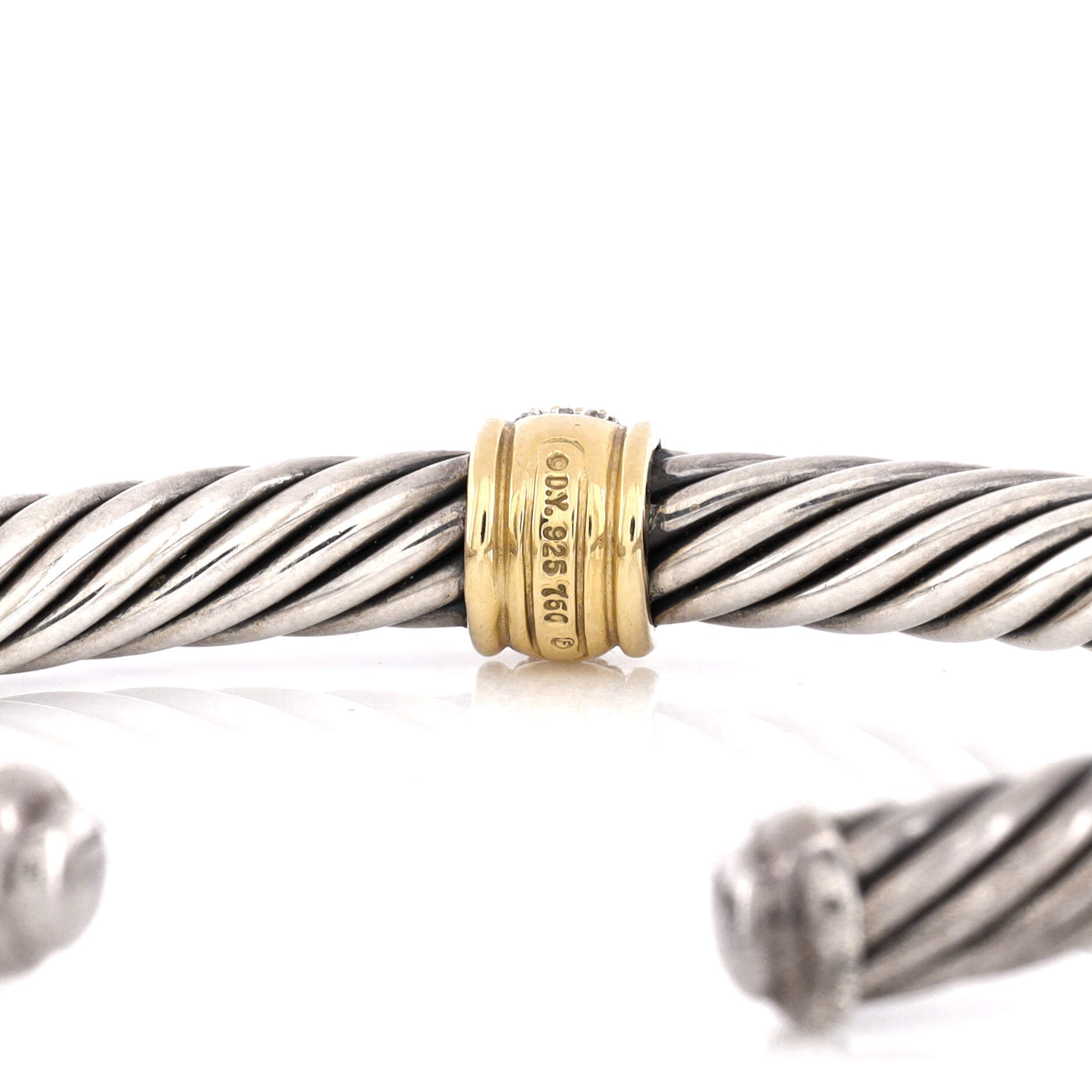 Cable Classic Center Station Bracelet Sterling Silver with 18K Yellow Gold and Diamonds 7mm