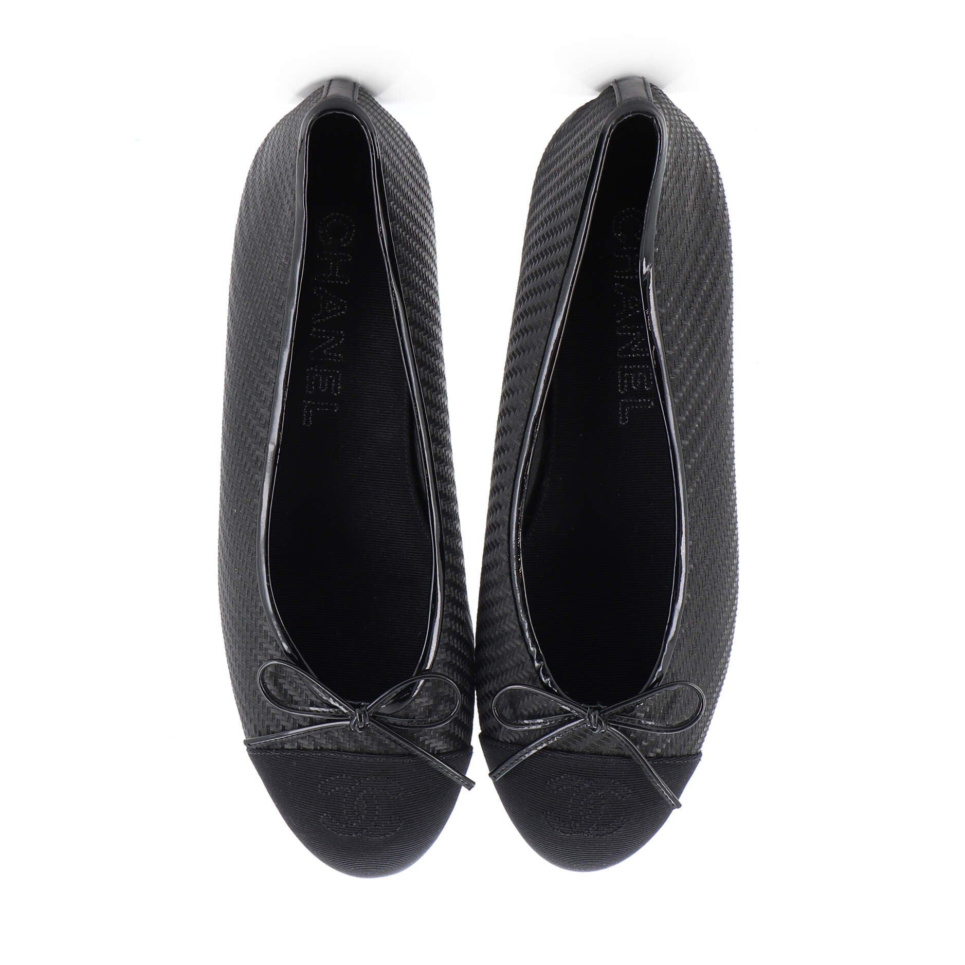 Women's CC Cap Toe Bow Ballerina Flats Woven Fabric with Grosgrain