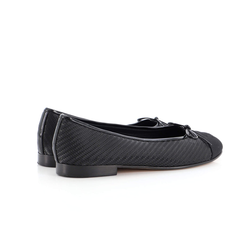 Women's CC Cap Toe Bow Ballerina Flats Woven Fabric with Grosgrain