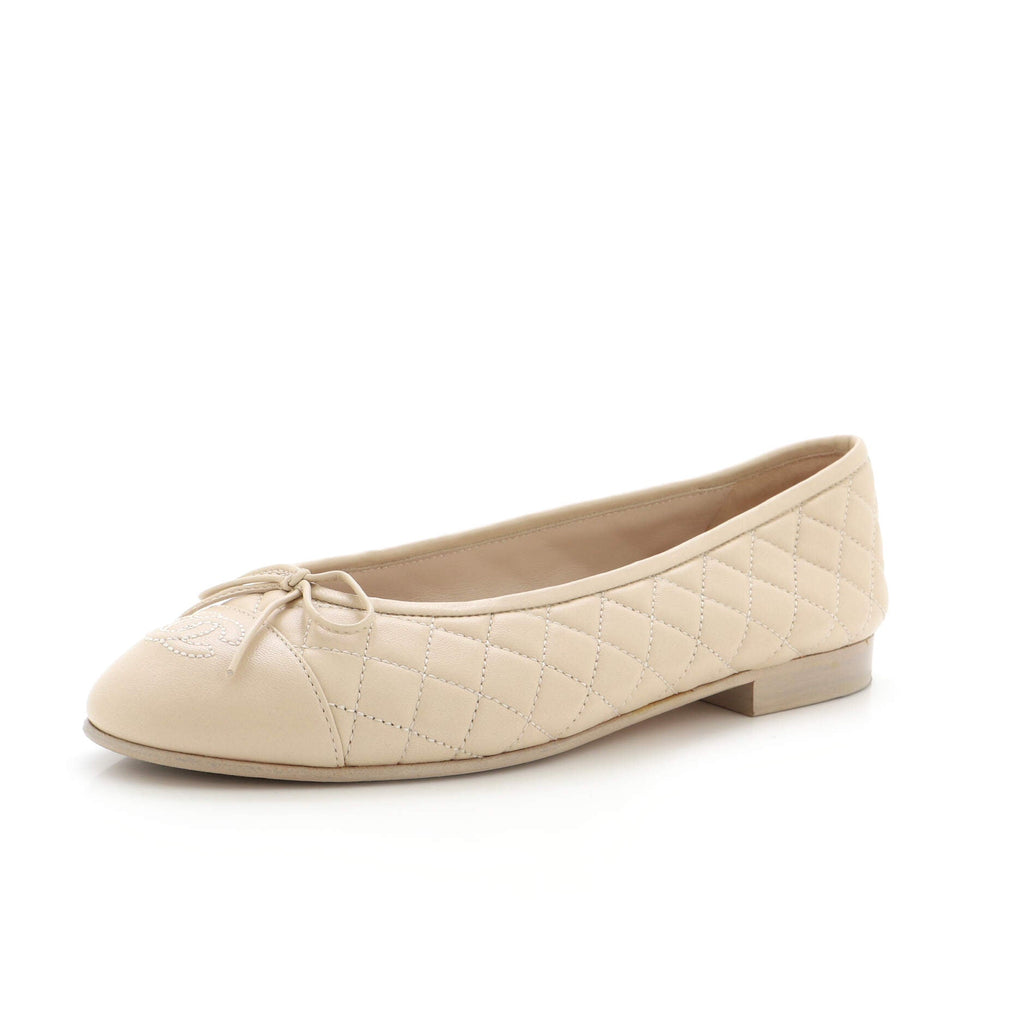Women's CC Cap Toe Bow Ballerina Flats Quilted Leather