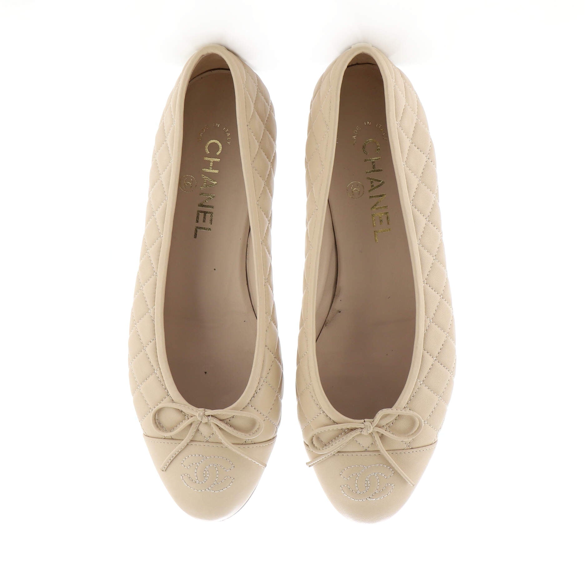 Women's CC Cap Toe Bow Ballerina Flats Quilted Leather