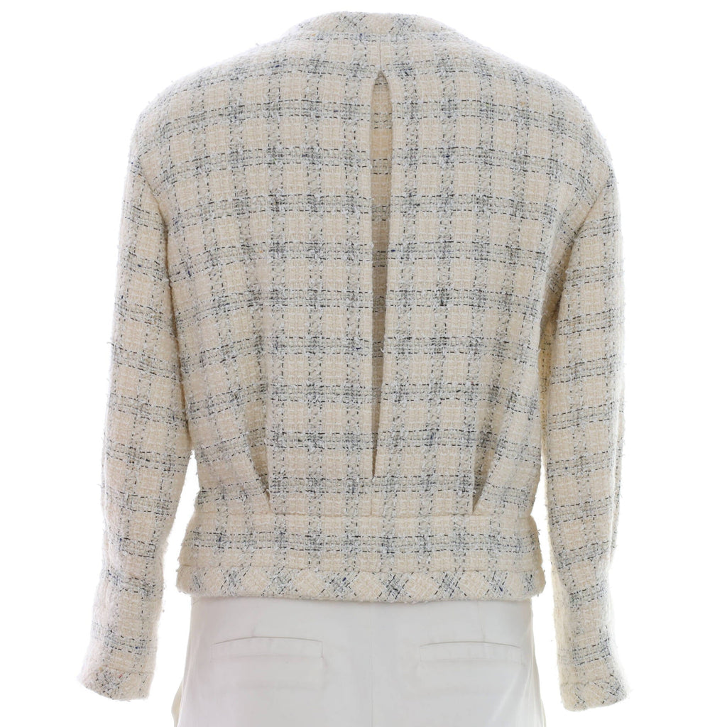 Women's CC Button Zip Up Collarless Jacket Tweed