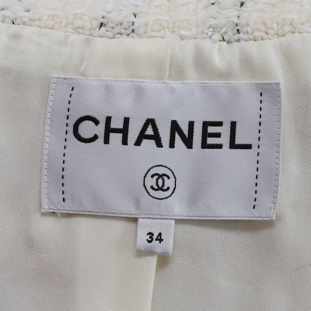 Women's CC Button Zip Up Collarless Jacket Tweed